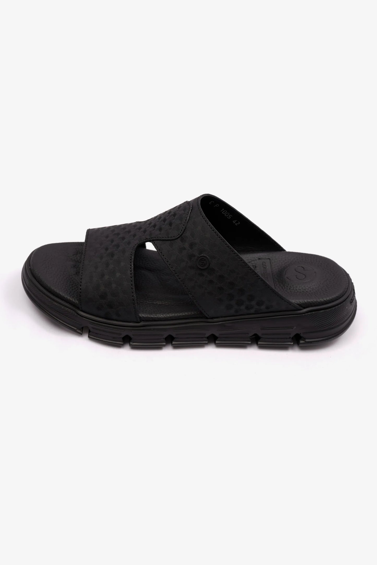 EMBOSSED ARABIC LEATHER MENS SANDAL COMFORT PLUS BLACK - Seventy7