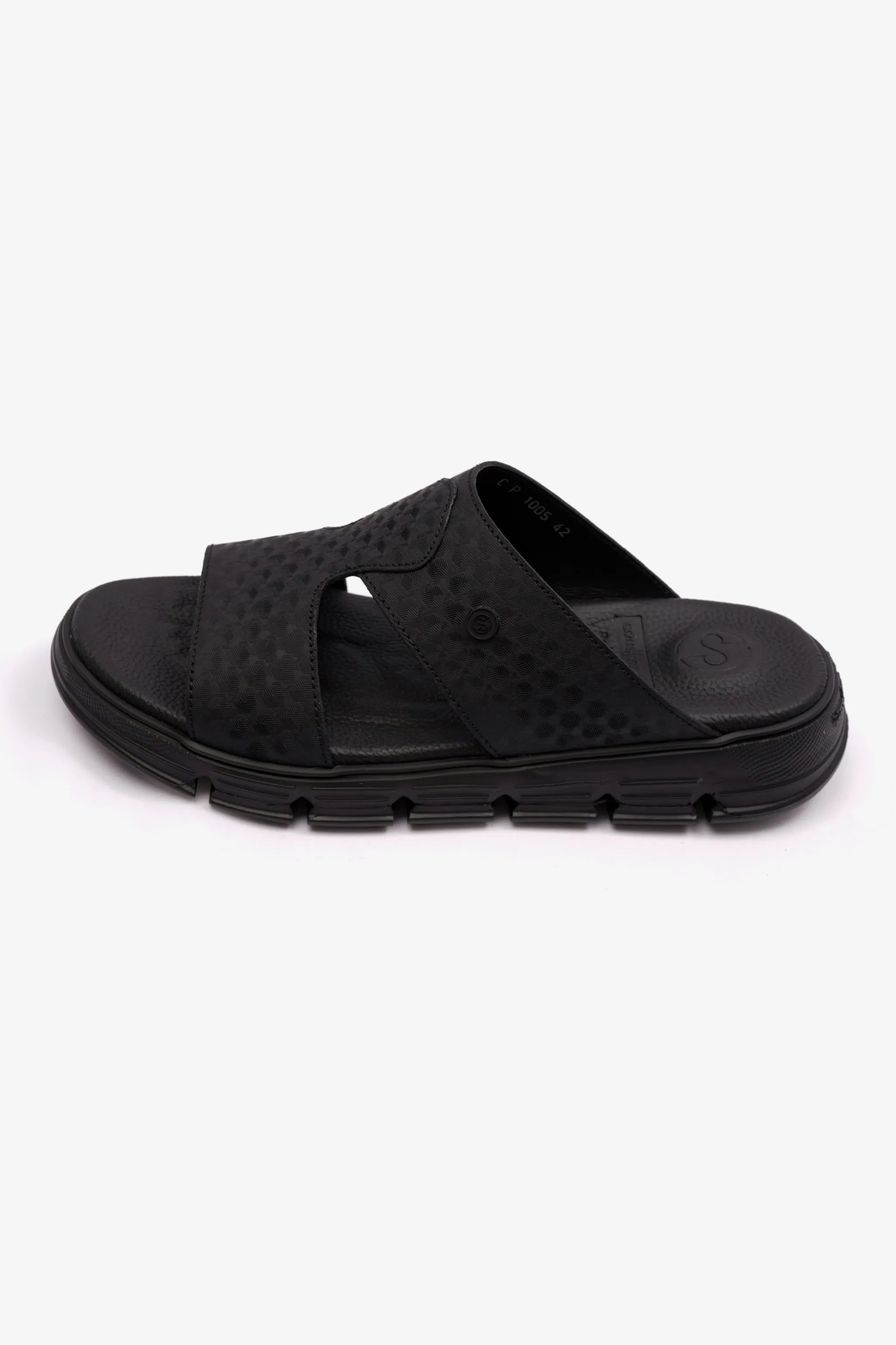 EMBOSSED ARABIC LEATHER MENS SANDAL COMFORT PLUS BLACK - Seventy7