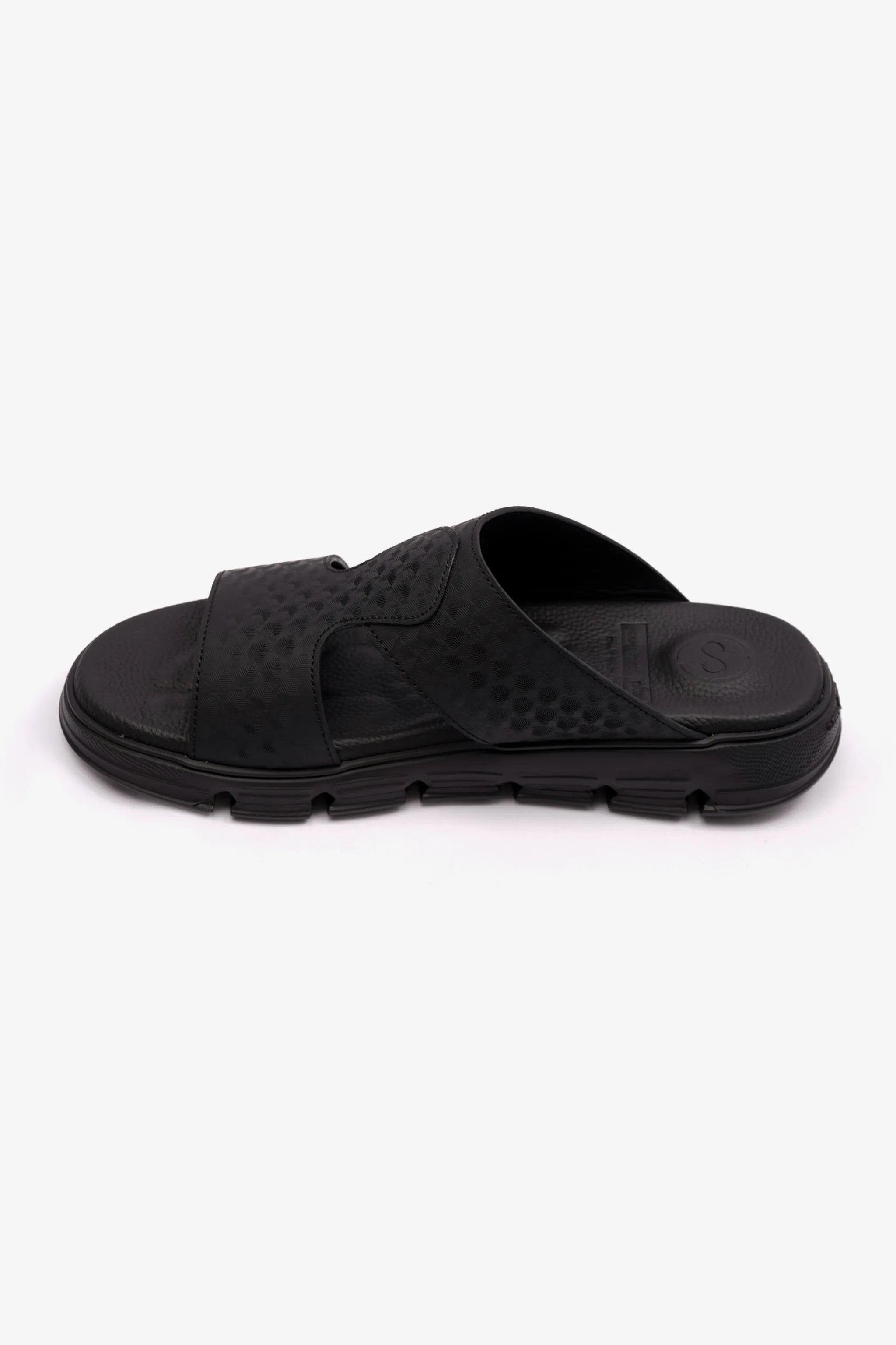 EMBOSSED ARABIC LEATHER MENS SANDAL COMFORT PLUS BLACK - Seventy7