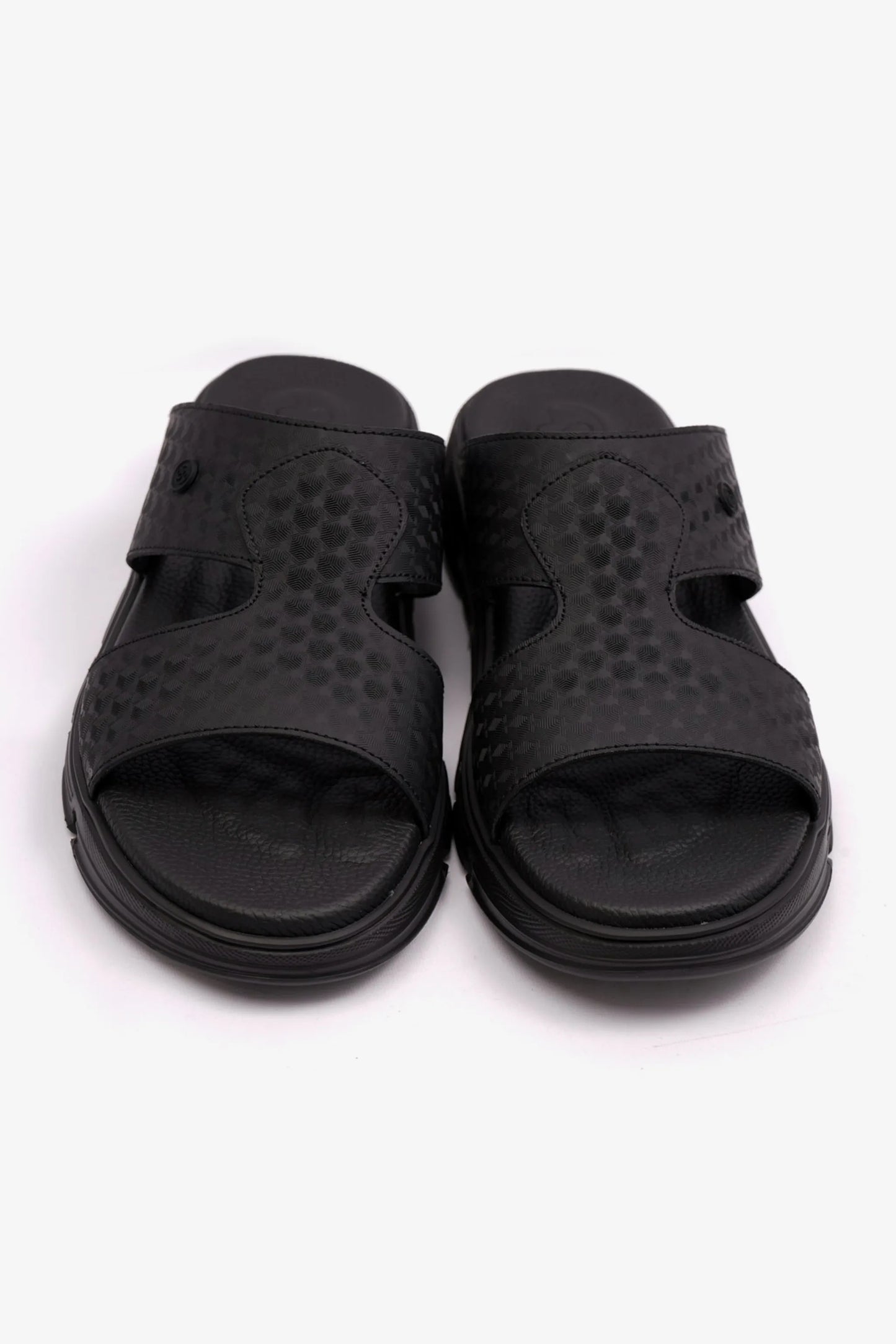 EMBOSSED ARABIC LEATHER MENS SANDAL COMFORT PLUS BLACK - Seventy7