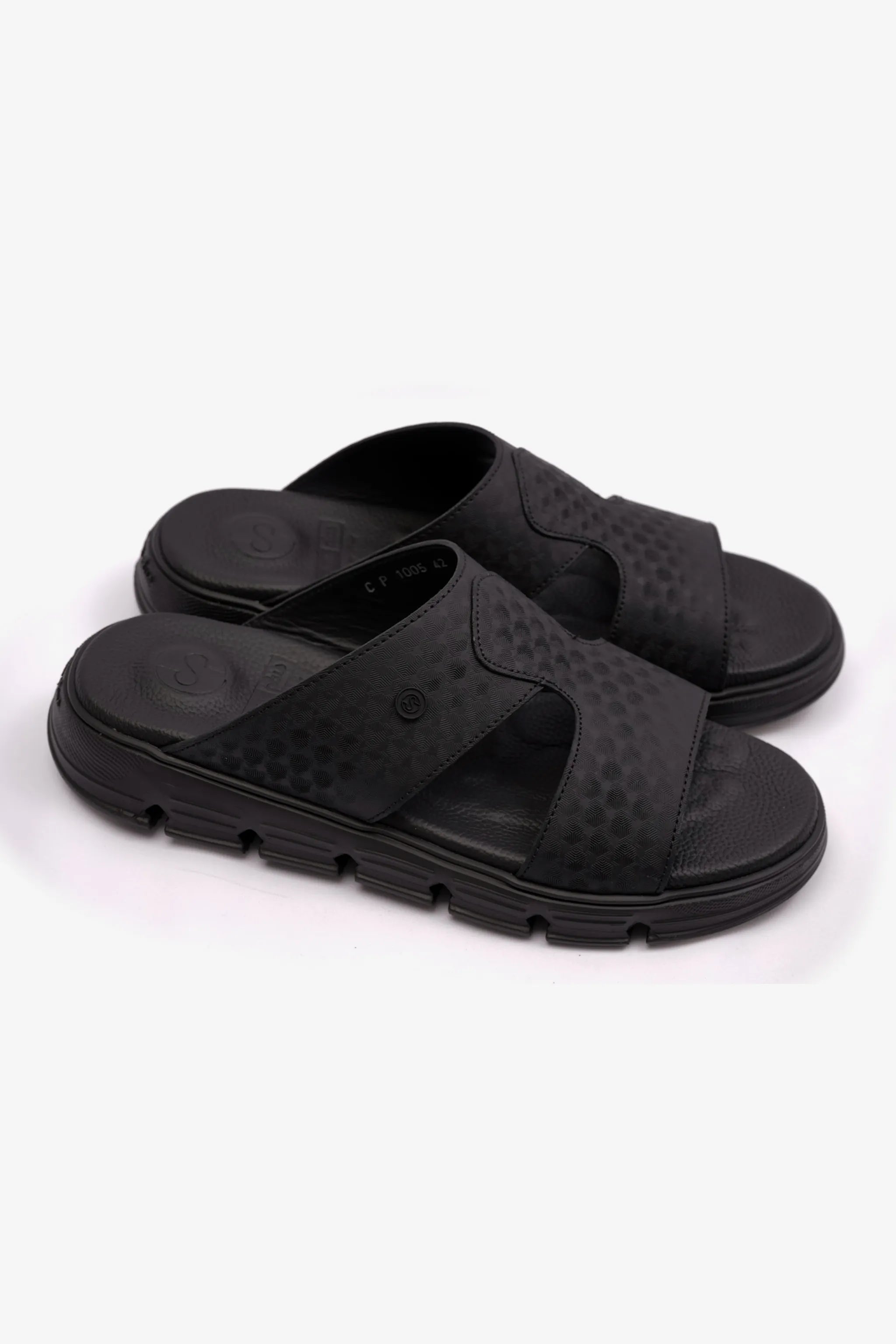 EMBOSSED ARABIC LEATHER MENS SANDAL COMFORT PLUS BLACK - Seventy7