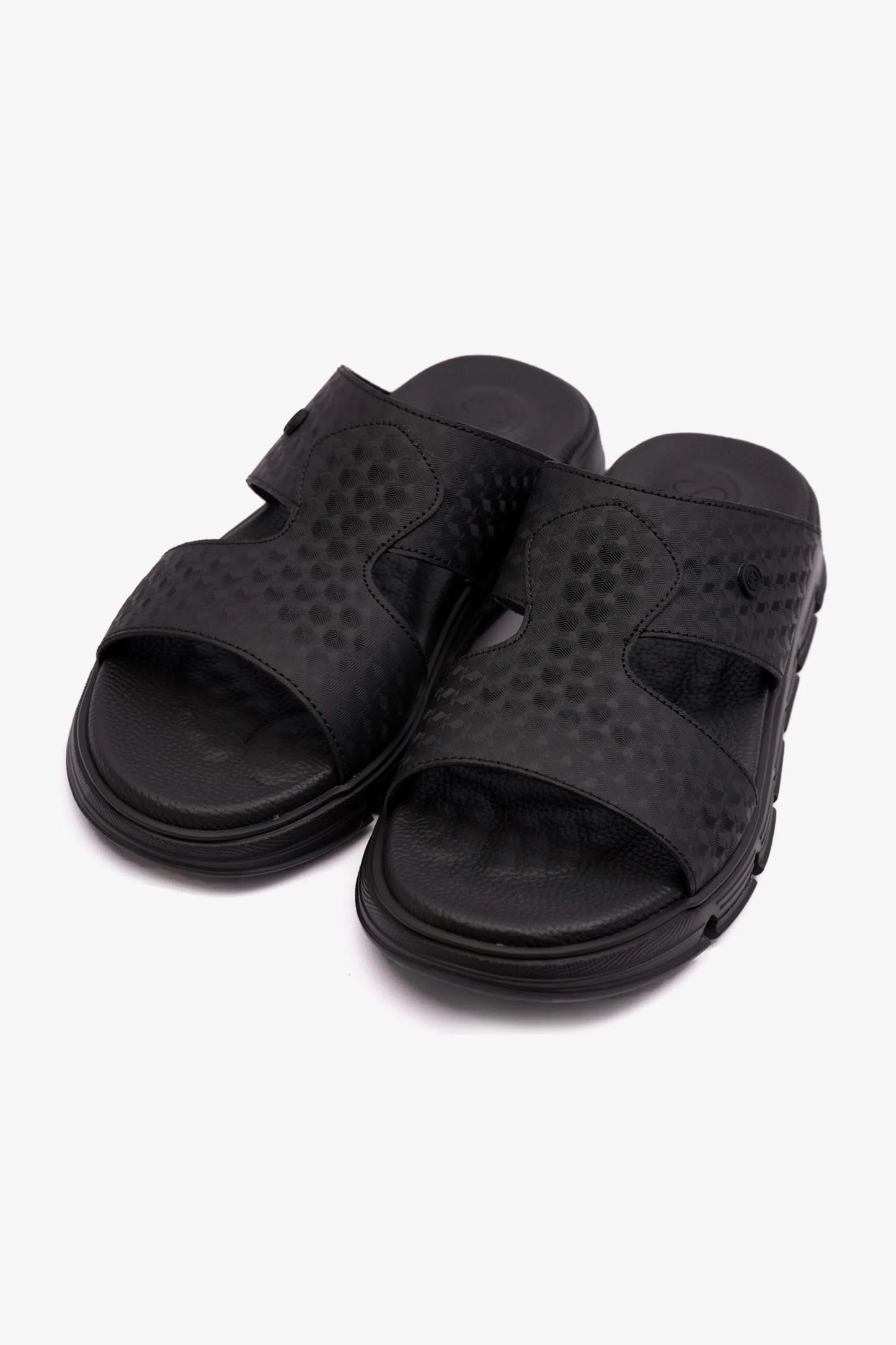 EMBOSSED ARABIC LEATHER MENS SANDAL COMFORT PLUS BLACK - Seventy7