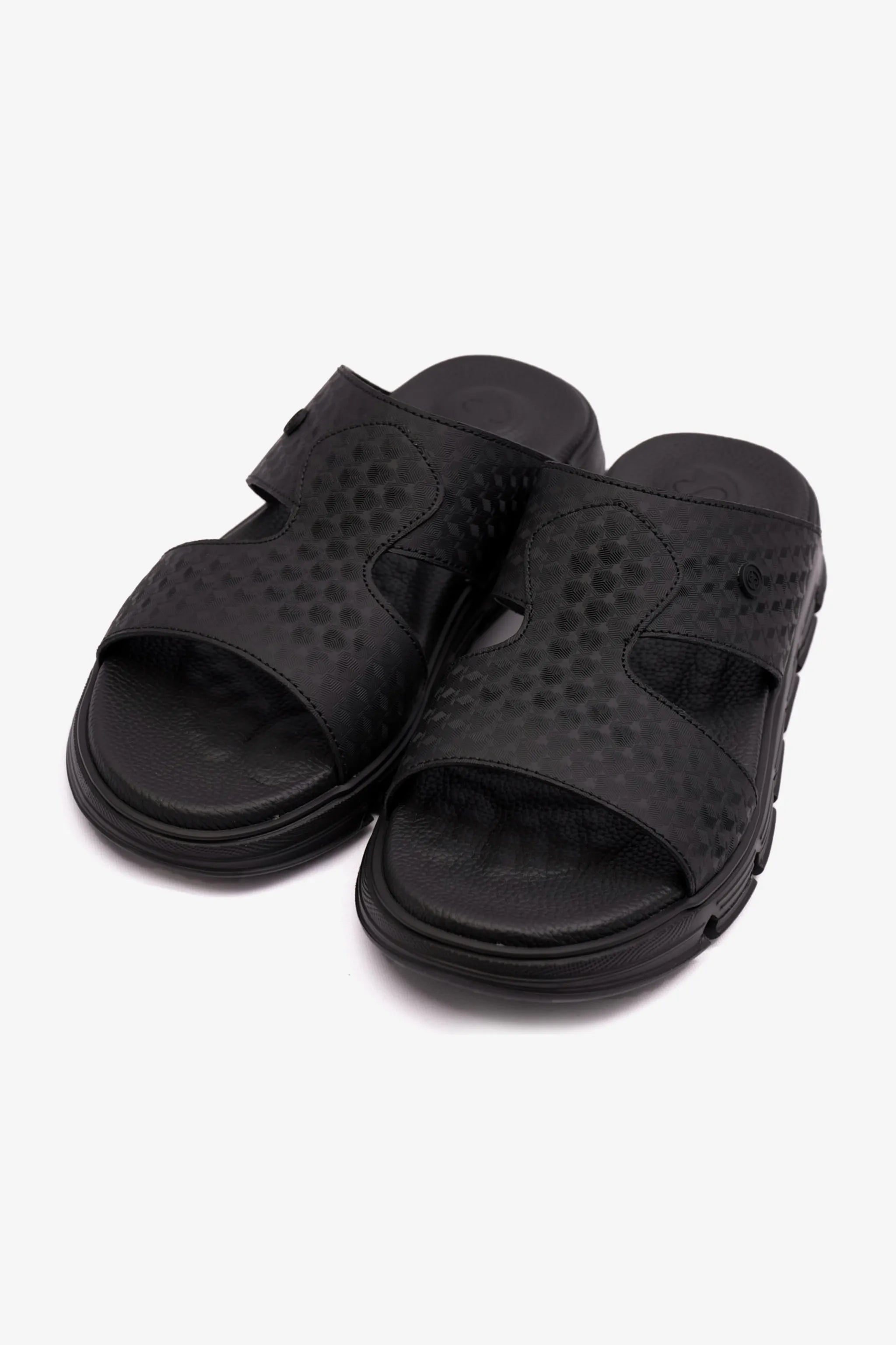 EMBOSSED ARABIC LEATHER MENS SANDAL COMFORT PLUS BLACK - Seventy7