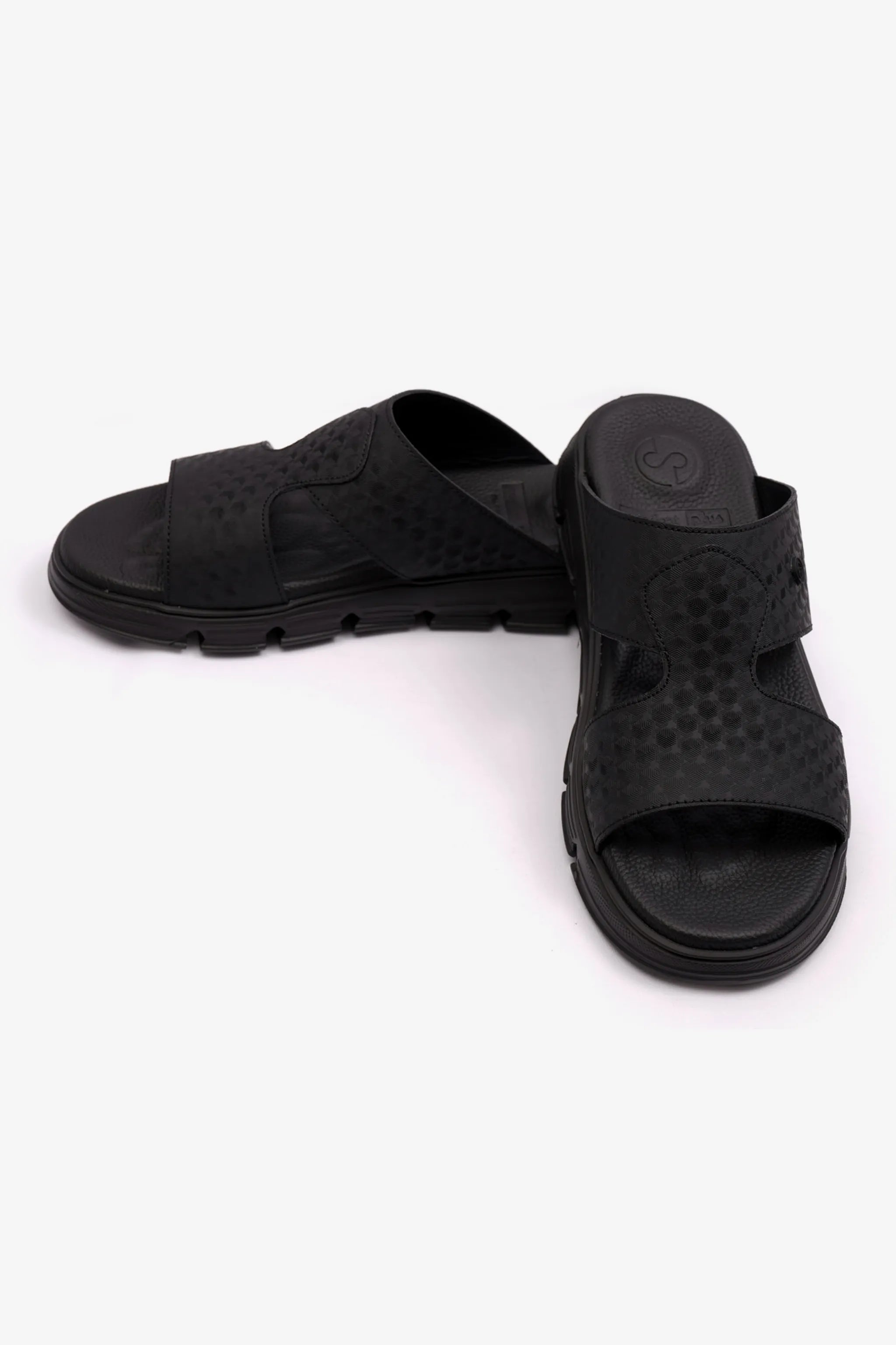 EMBOSSED ARABIC LEATHER MENS SANDAL COMFORT PLUS BLACK - Seventy7