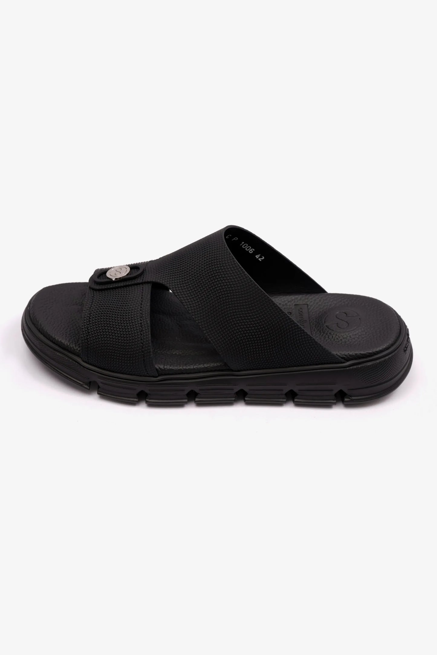 COMFORT PLUS EMBOSSED LEATHER MENS SANDALS WITH ITALIAN OUTSOLE BLACK - Seventy7