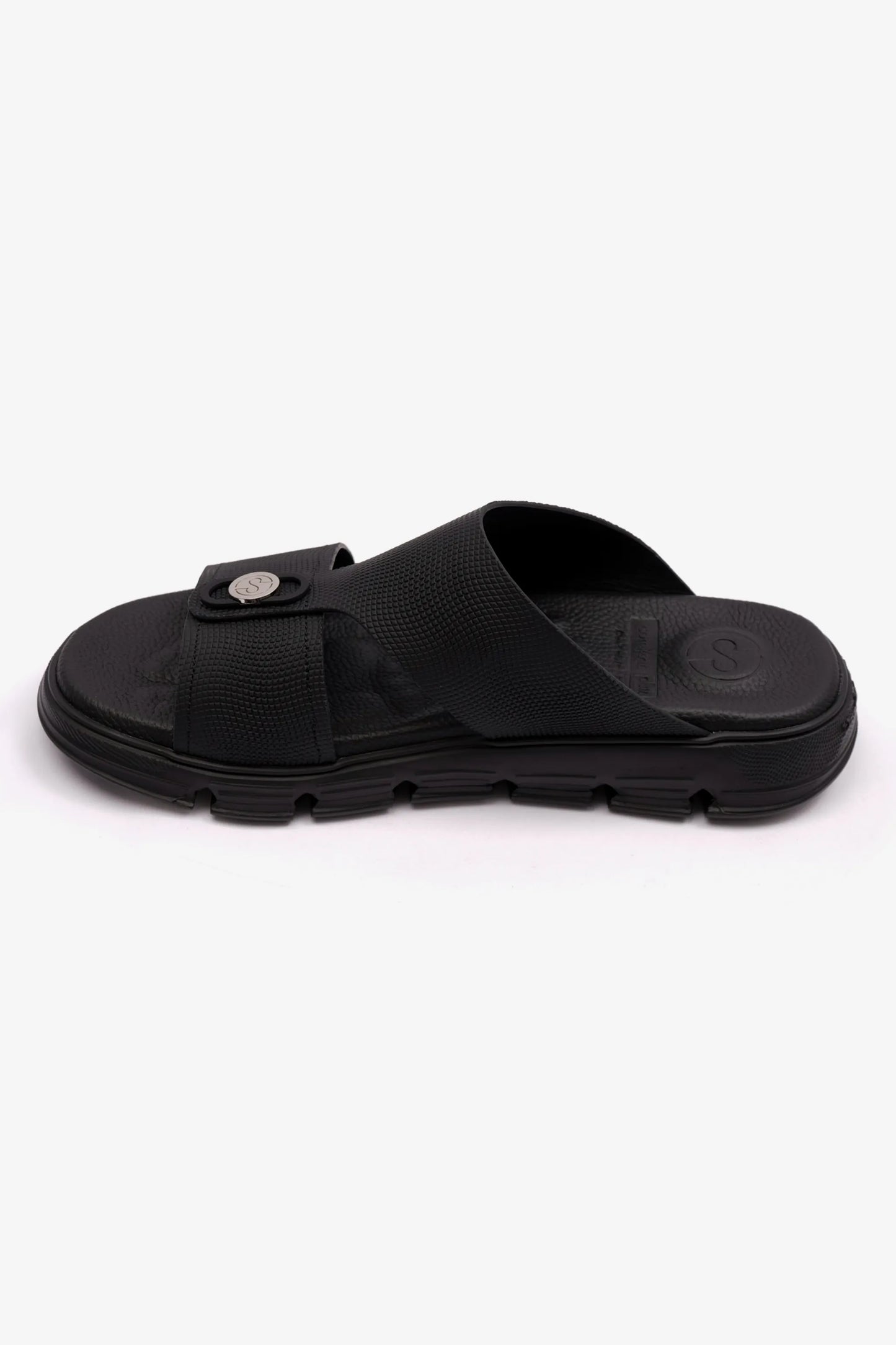 COMFORT PLUS EMBOSSED LEATHER MENS SANDALS WITH ITALIAN OUTSOLE BLACK - Seventy7