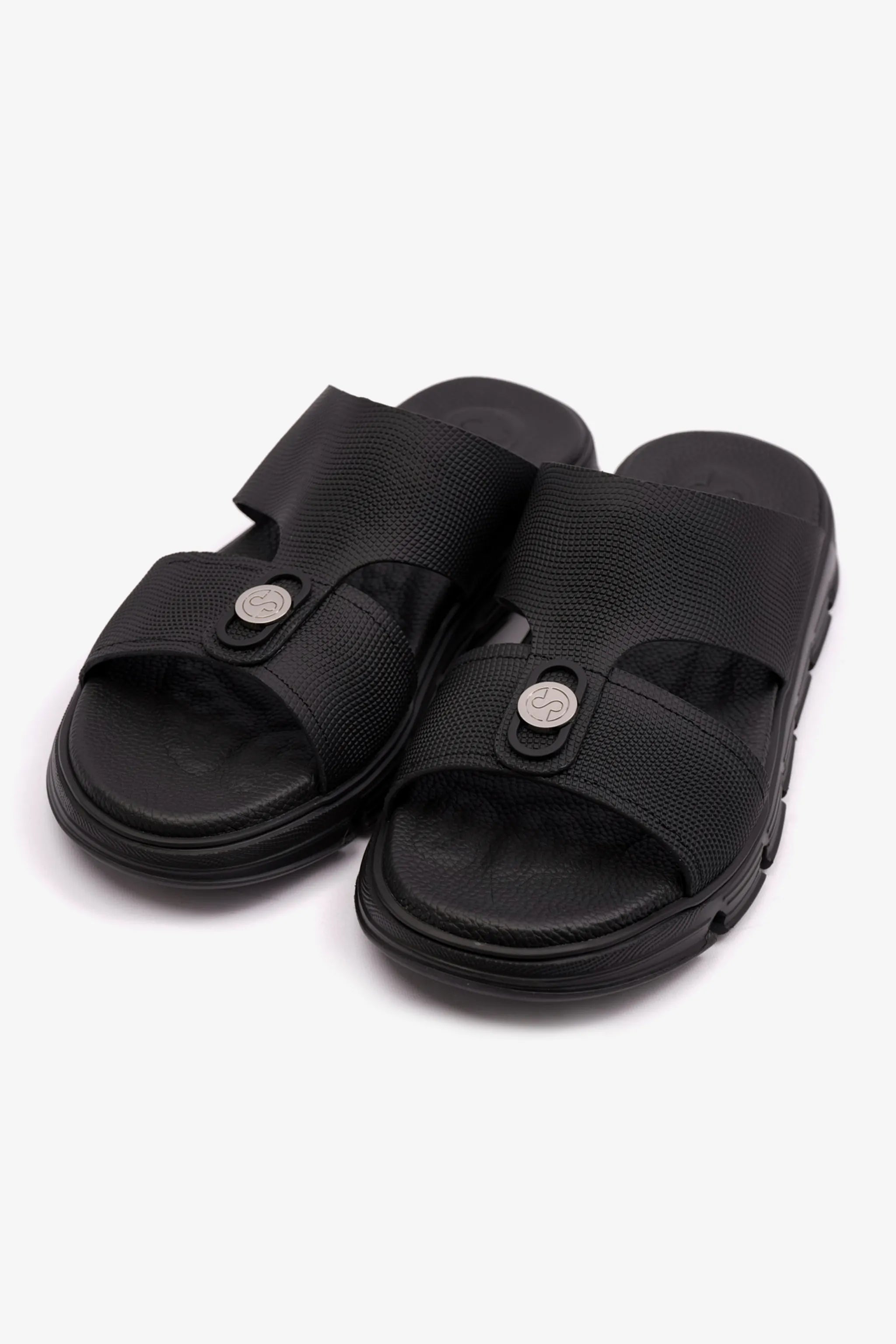 COMFORT PLUS EMBOSSED LEATHER MENS SANDALS WITH ITALIAN OUTSOLE BLACK - Seventy7