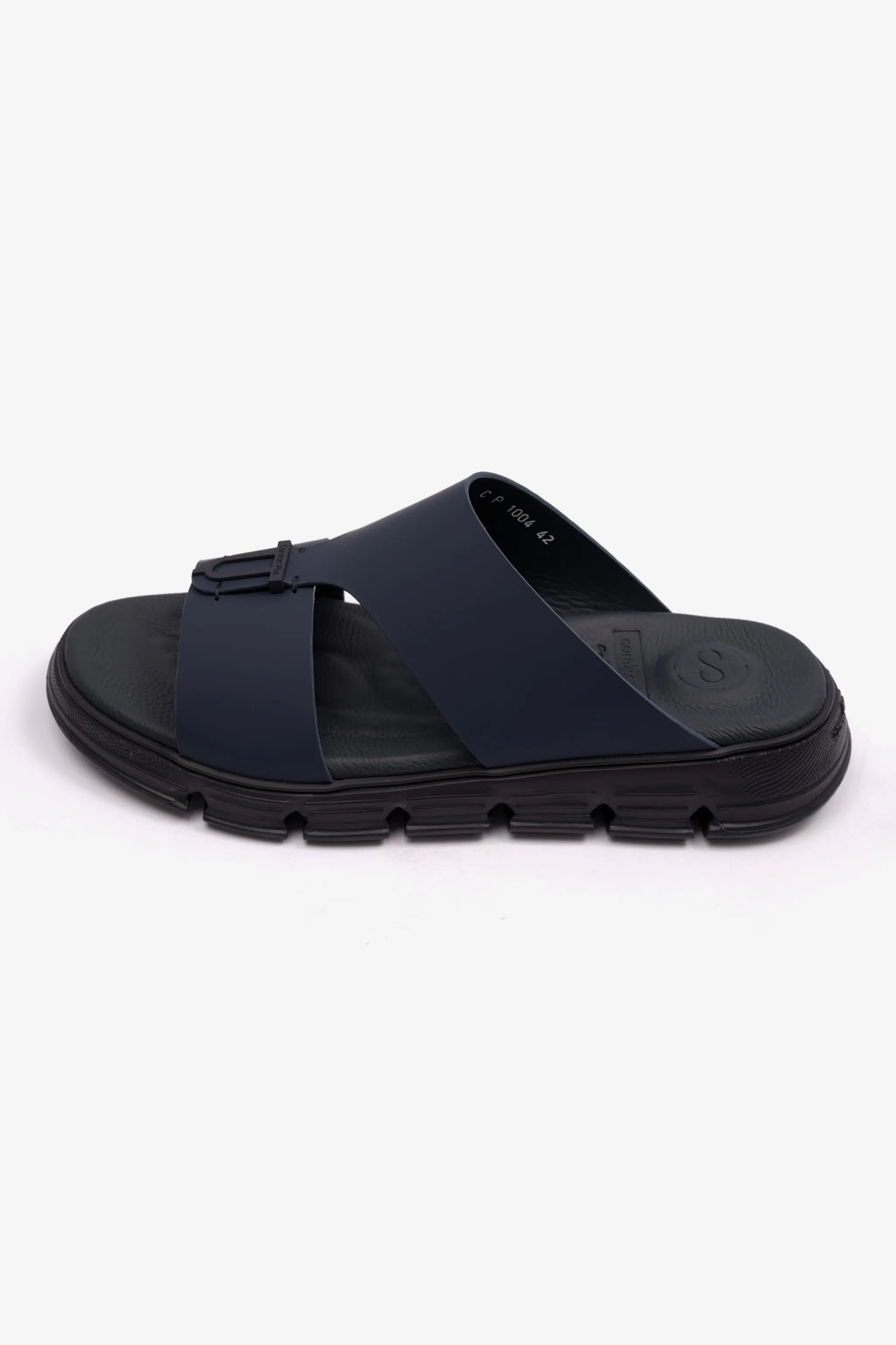 COMFORT PLUS ELEGENT TRIM MENS MATT LEATHER SANDALS NAVY - Seventy7