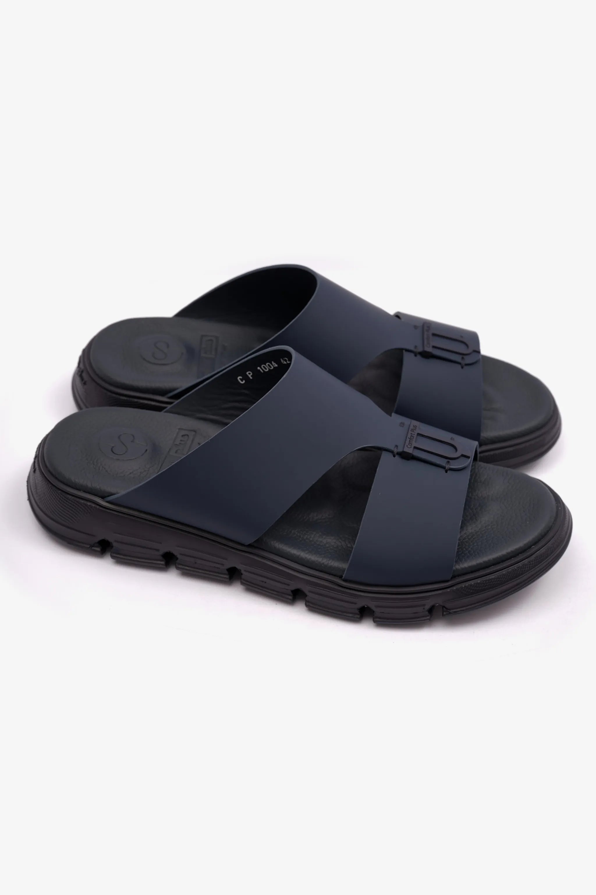 COMFORT PLUS ELEGENT TRIM MENS MATT LEATHER SANDALS NAVY - Seventy7