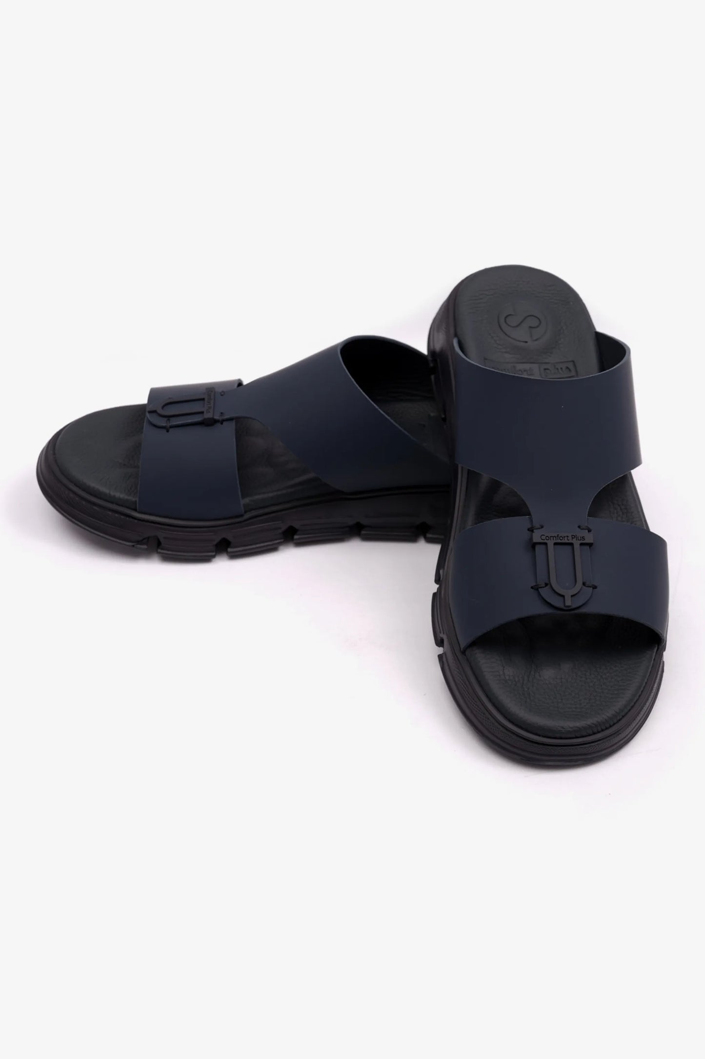 COMFORT PLUS ELEGENT TRIM MENS MATT LEATHER SANDALS NAVY - Seventy7