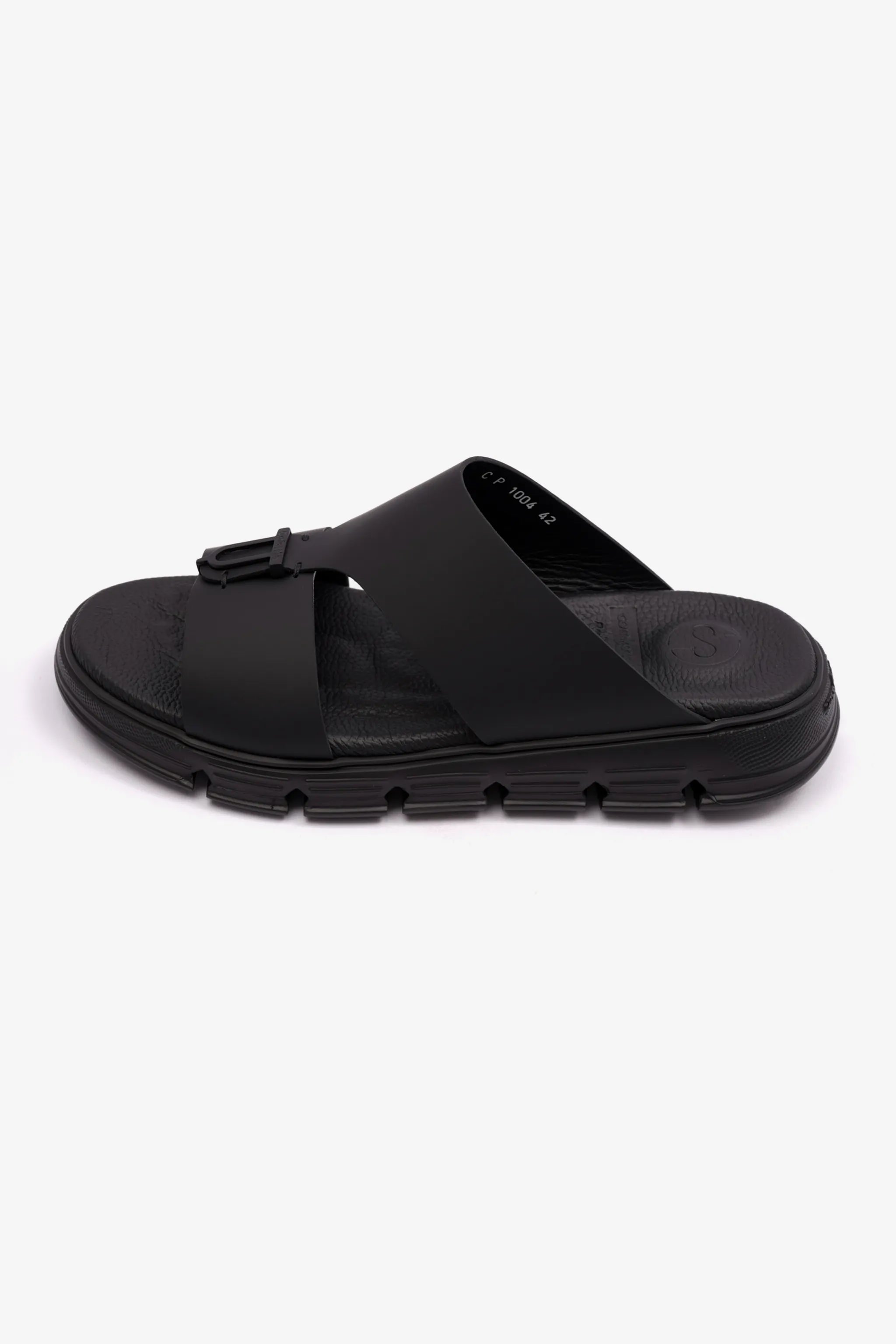 COMFORT PLUS ELEGENT TRIM MENS MATT LEATHER SANDALS BLACK - Seventy7