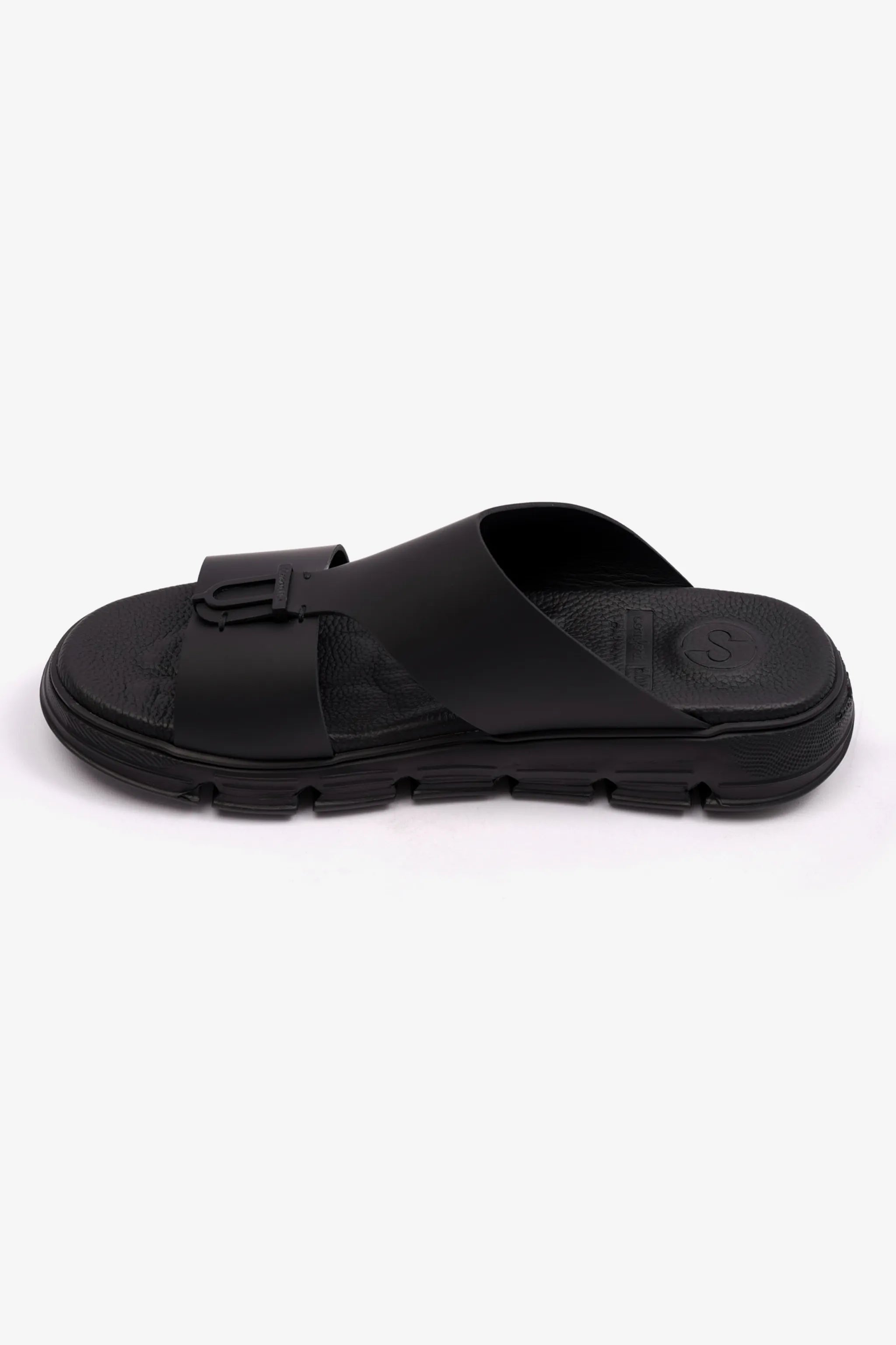 COMFORT PLUS ELEGENT TRIM MENS MATT LEATHER SANDALS BLACK - Seventy7