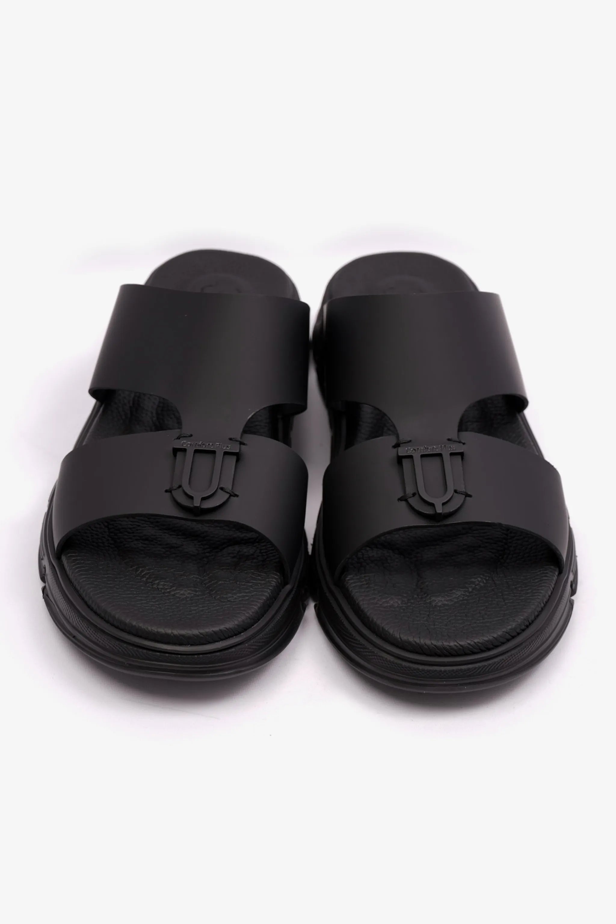 COMFORT PLUS ELEGENT TRIM MENS MATT LEATHER SANDALS BLACK - Seventy7