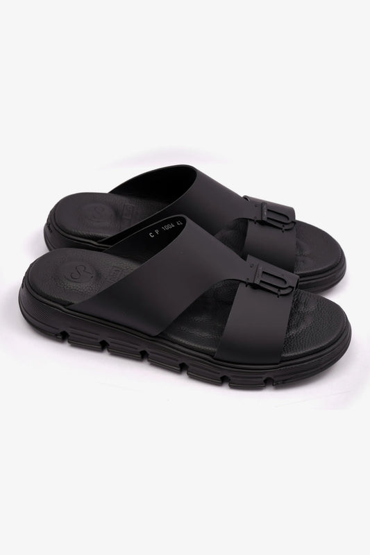 COMFORT PLUS ELEGENT TRIM MENS MATT LEATHER SANDALS BLACK - Seventy7