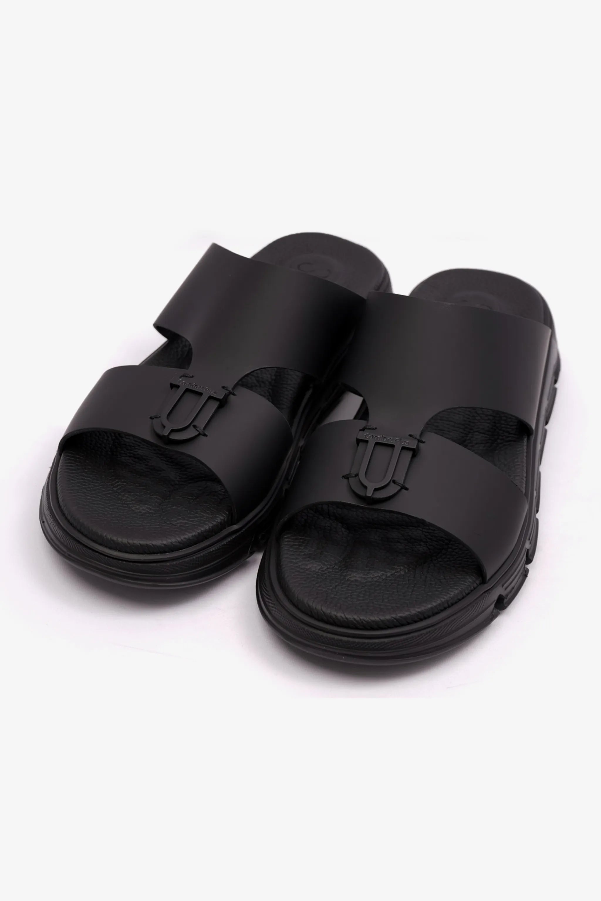 COMFORT PLUS ELEGENT TRIM MENS MATT LEATHER SANDALS BLACK - Seventy7