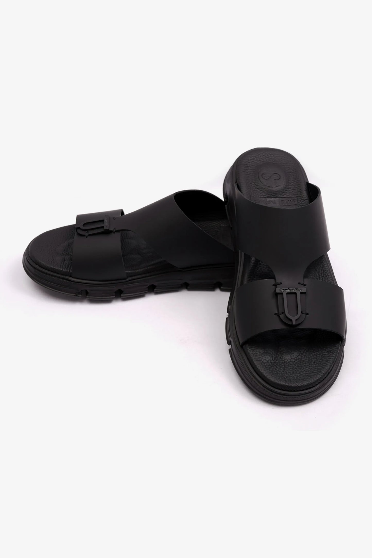COMFORT PLUS ELEGENT TRIM MENS MATT LEATHER SANDALS BLACK - Seventy7