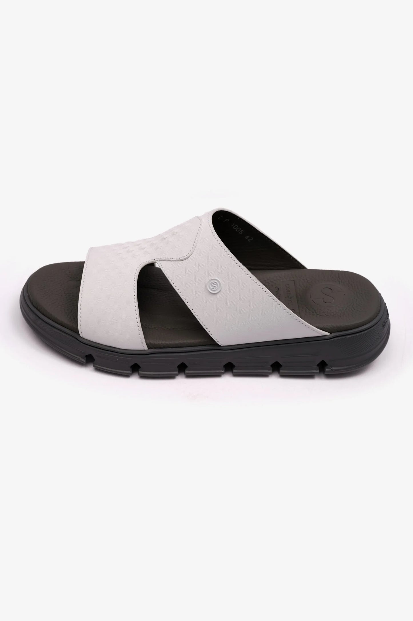 EMBOSSED ARABIC LEATHER MENS SANDAL COMFORT PLUS WHITE - Seventy7