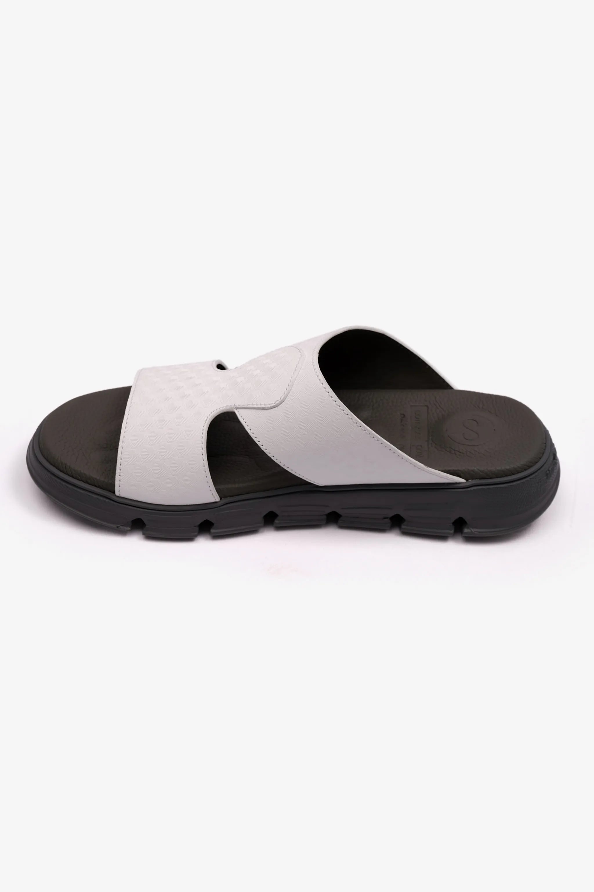 EMBOSSED ARABIC LEATHER MENS SANDAL COMFORT PLUS WHITE - Seventy7
