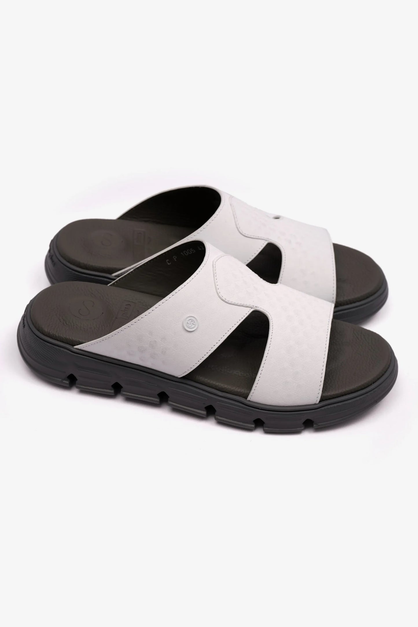 EMBOSSED ARABIC LEATHER MENS SANDAL COMFORT PLUS WHITE - Seventy7