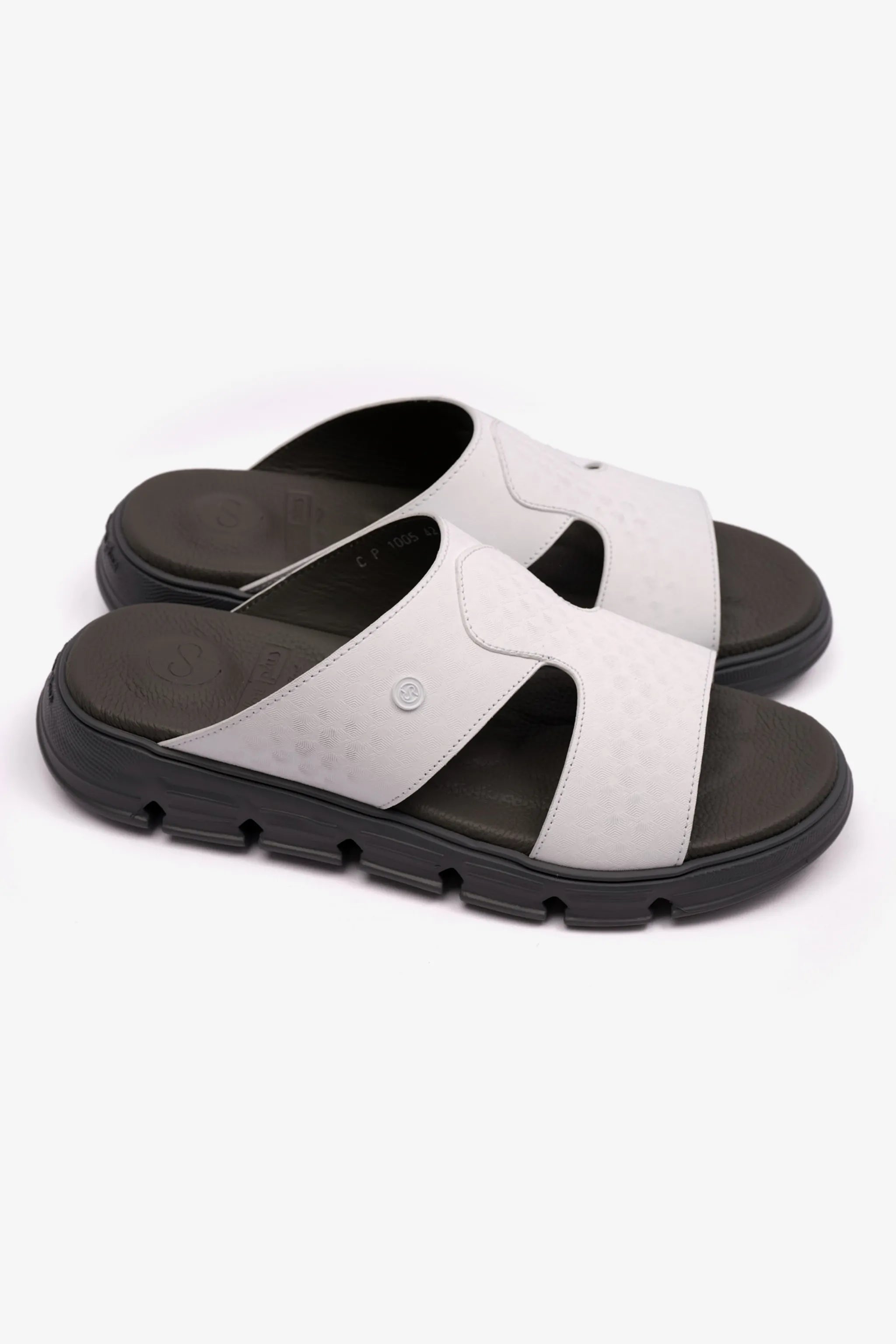 EMBOSSED ARABIC LEATHER MENS SANDAL COMFORT PLUS WHITE - Seventy7