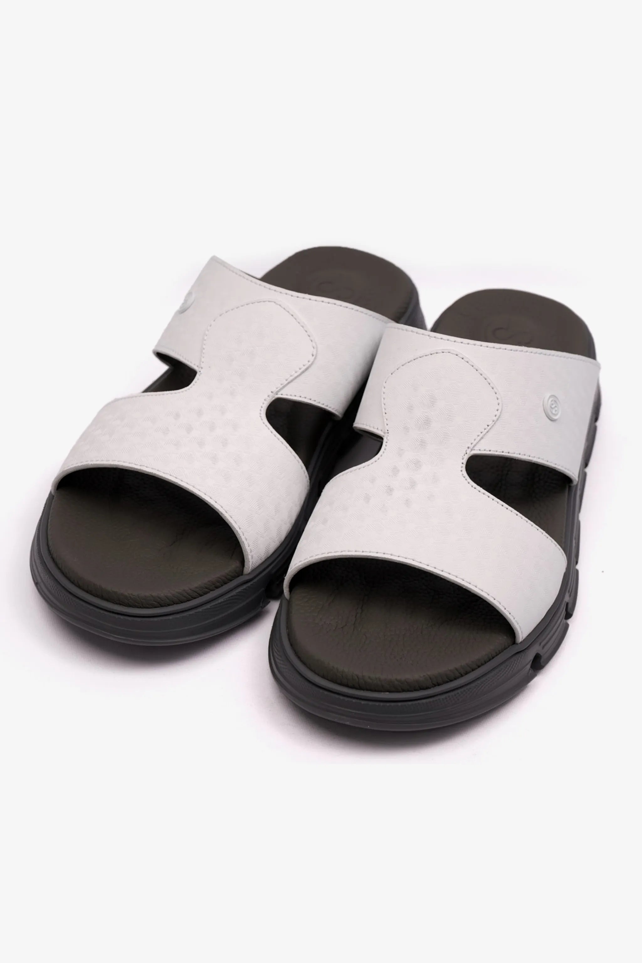 EMBOSSED ARABIC LEATHER MENS SANDAL COMFORT PLUS WHITE - Seventy7