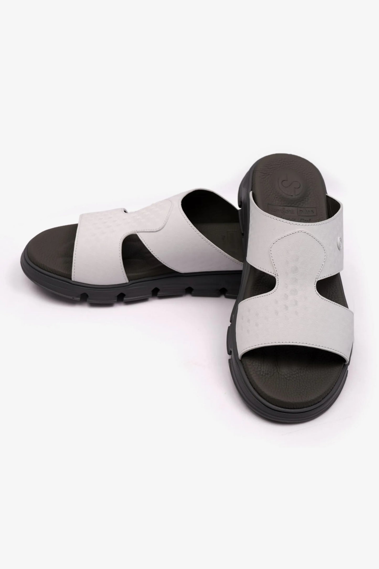 EMBOSSED ARABIC LEATHER MENS SANDAL COMFORT PLUS WHITE - Seventy7