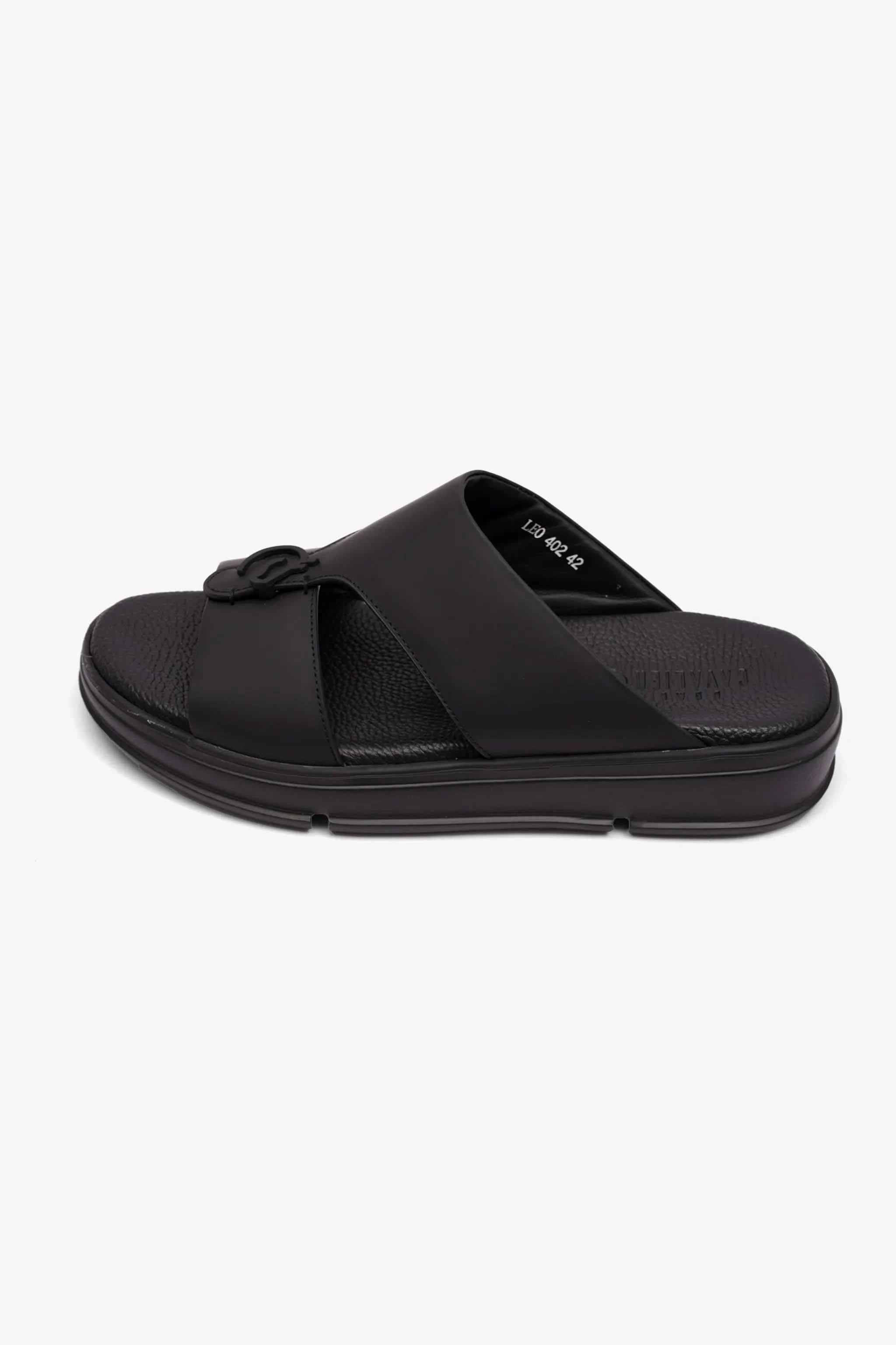 UOMO CAVALIER MENS LIGHT WEIGHT MATT LEATHER SANDAL BLACK - Seventy7