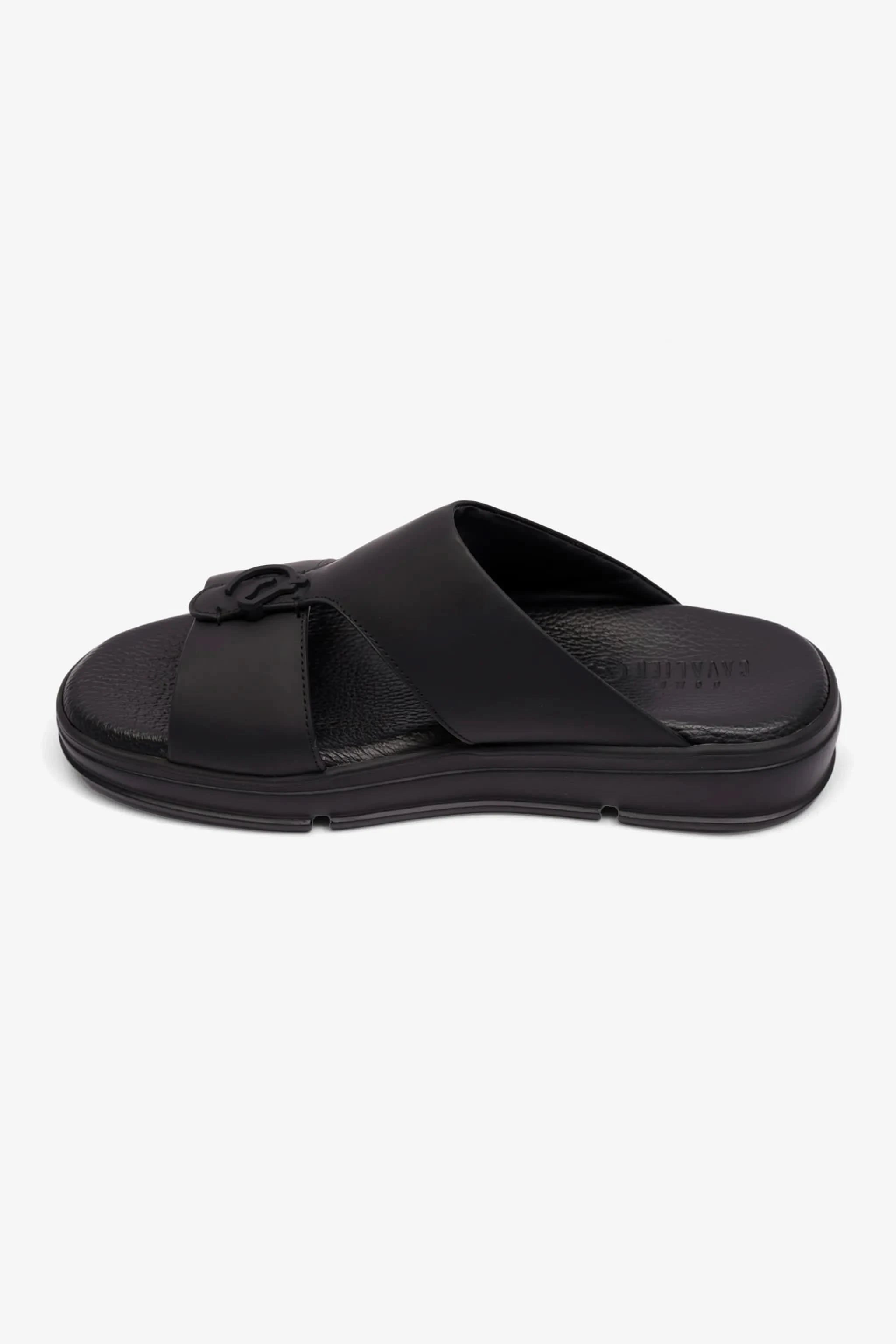 UOMO CAVALIER MENS LIGHT WEIGHT MATT LEATHER SANDAL BLACK - Seventy7