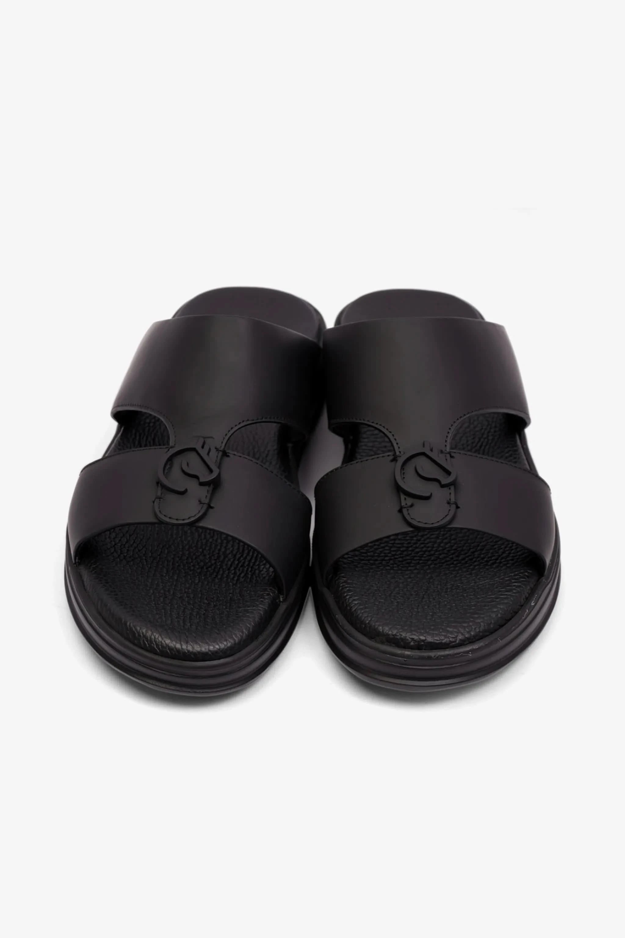 UOMO CAVALIER MENS LIGHT WEIGHT MATT LEATHER SANDAL BLACK - Seventy7
