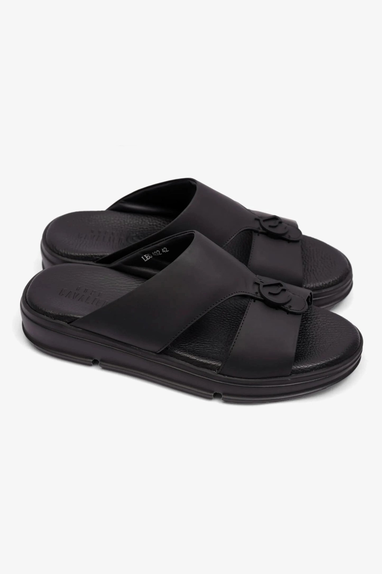 UOMO CAVALIER MENS LIGHT WEIGHT MATT LEATHER SANDAL BLACK - Seventy7