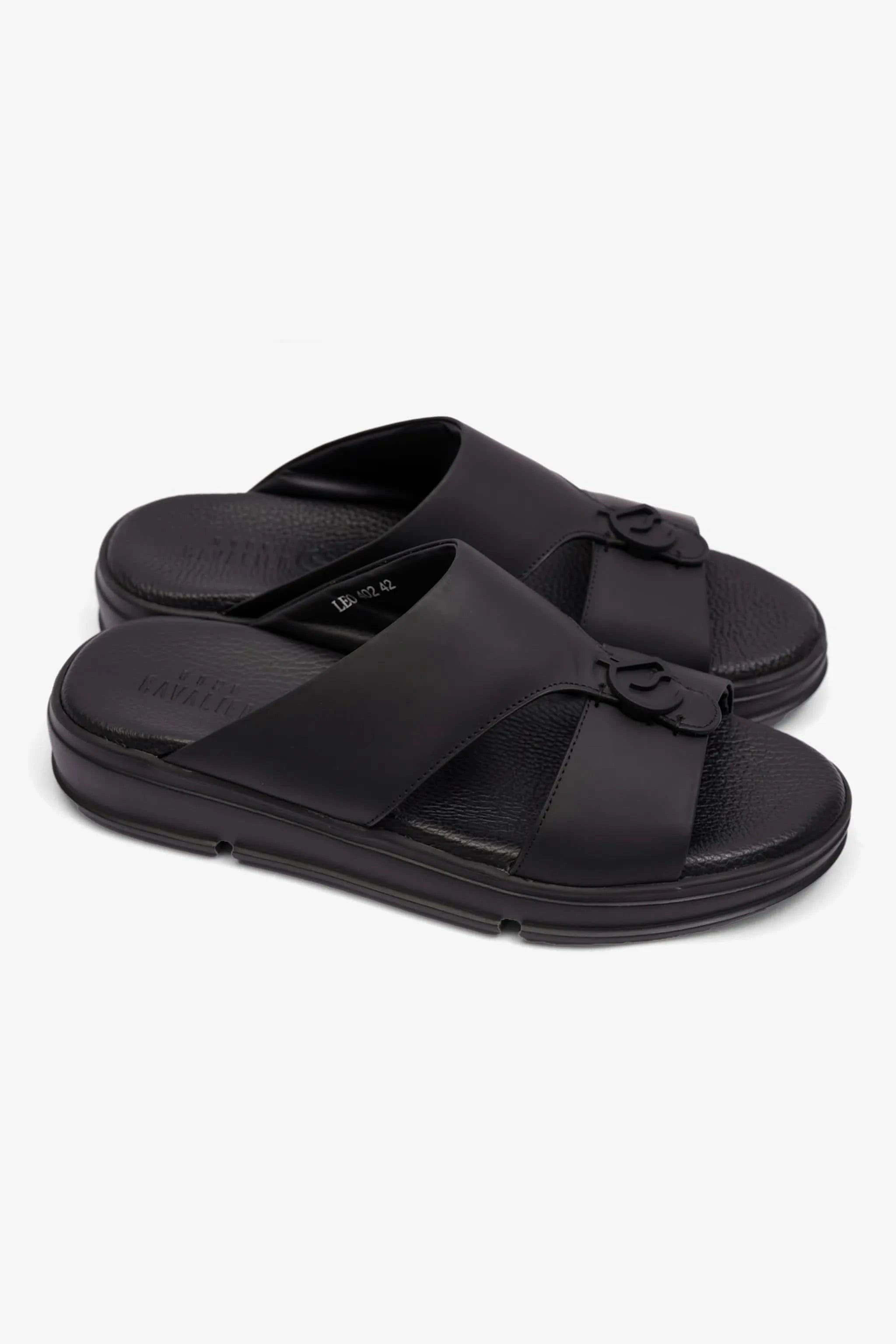 UOMO CAVALIER MENS LIGHT WEIGHT MATT LEATHER SANDAL BLACK - Seventy7