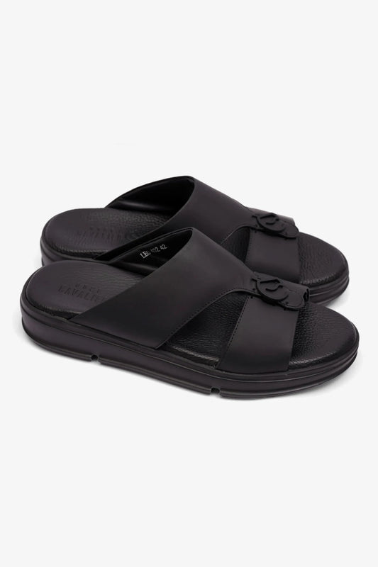 UOMO CAVALIER MENS LIGHT WEIGHT MATT LEATHER SANDAL BLACK - Seventy7