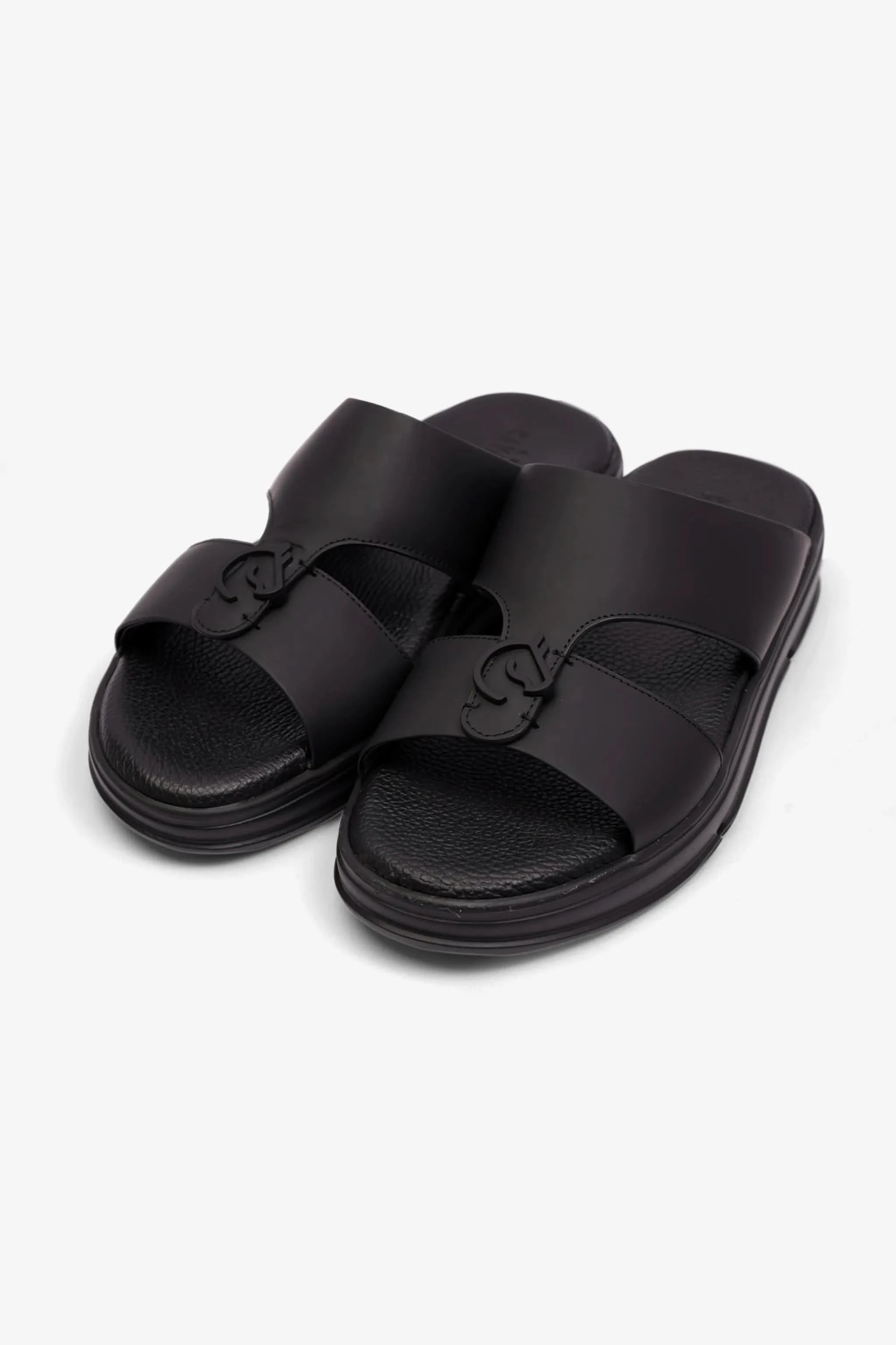 UOMO CAVALIER MENS LIGHT WEIGHT MATT LEATHER SANDAL BLACK - Seventy7
