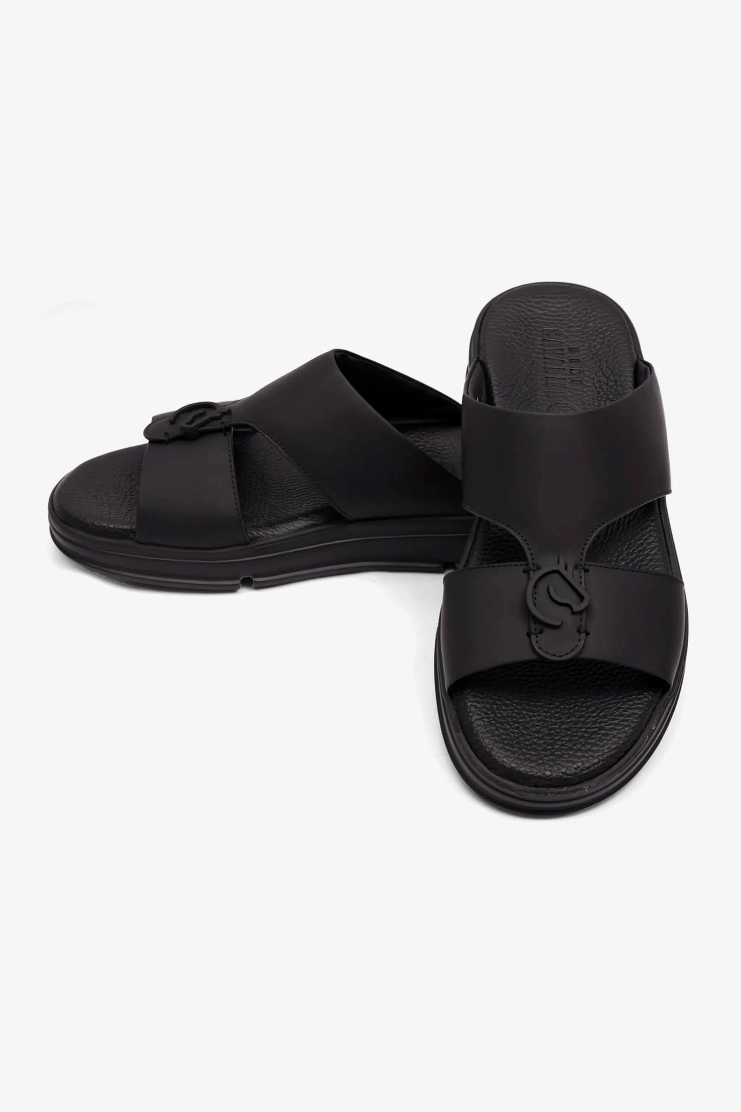 UOMO CAVALIER MENS LIGHT WEIGHT MATT LEATHER SANDAL BLACK - Seventy7
