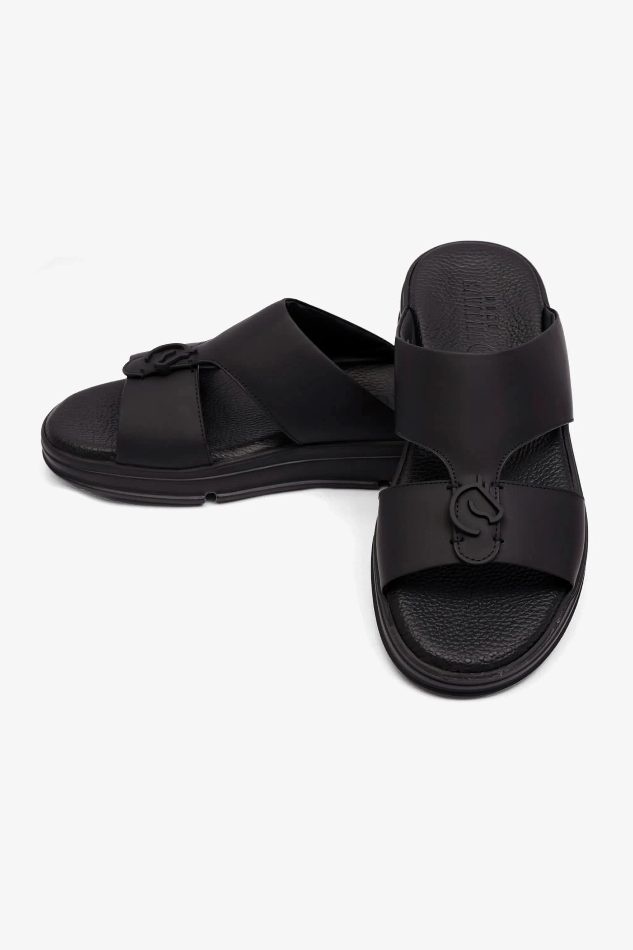 UOMO CAVALIER MENS LIGHT WEIGHT MATT LEATHER SANDAL BLACK - Seventy7