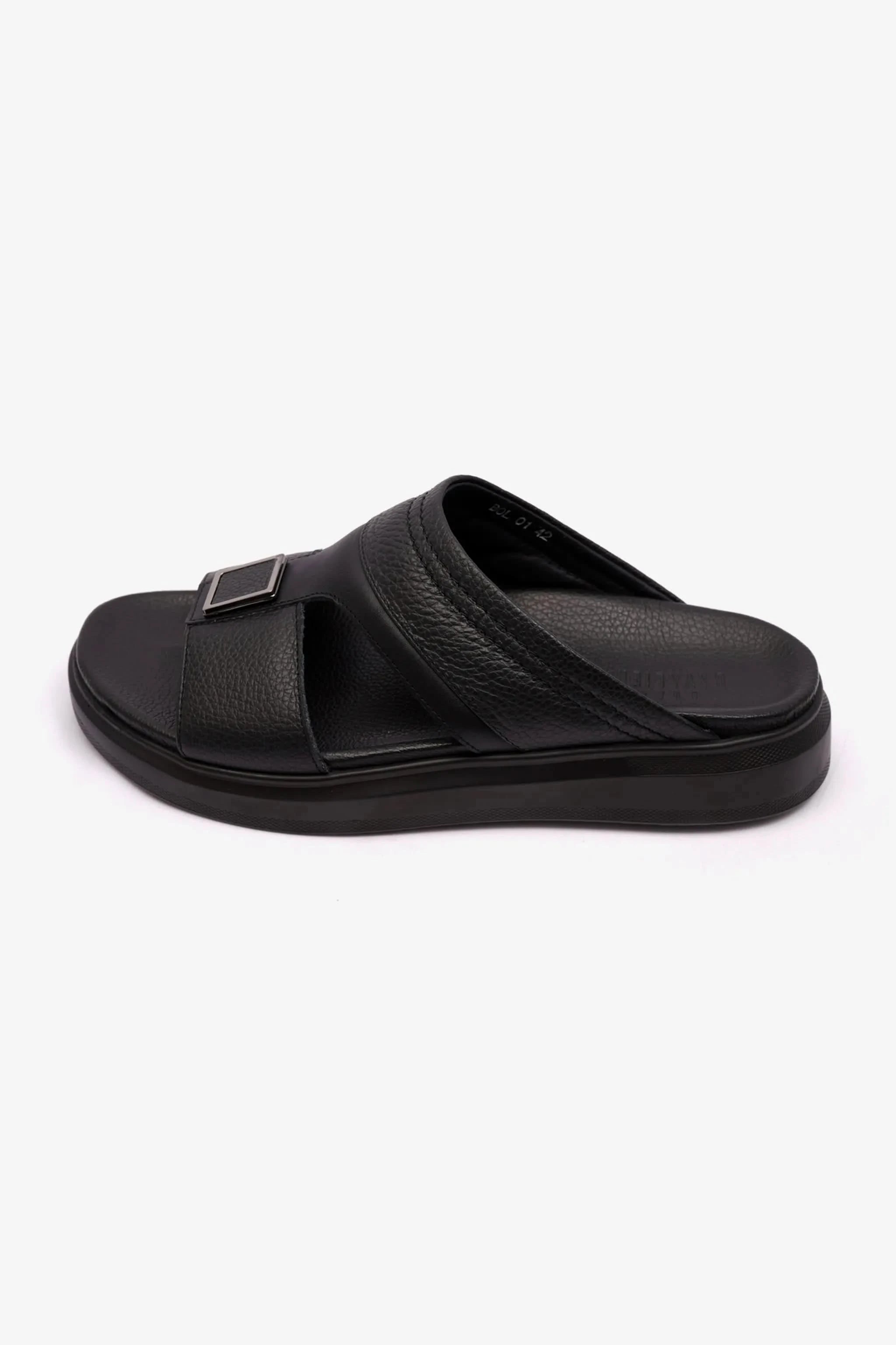 MENS UOMO CAVALIER WIDE FITTING LEATHER SANDALS BLACK - Seventy7