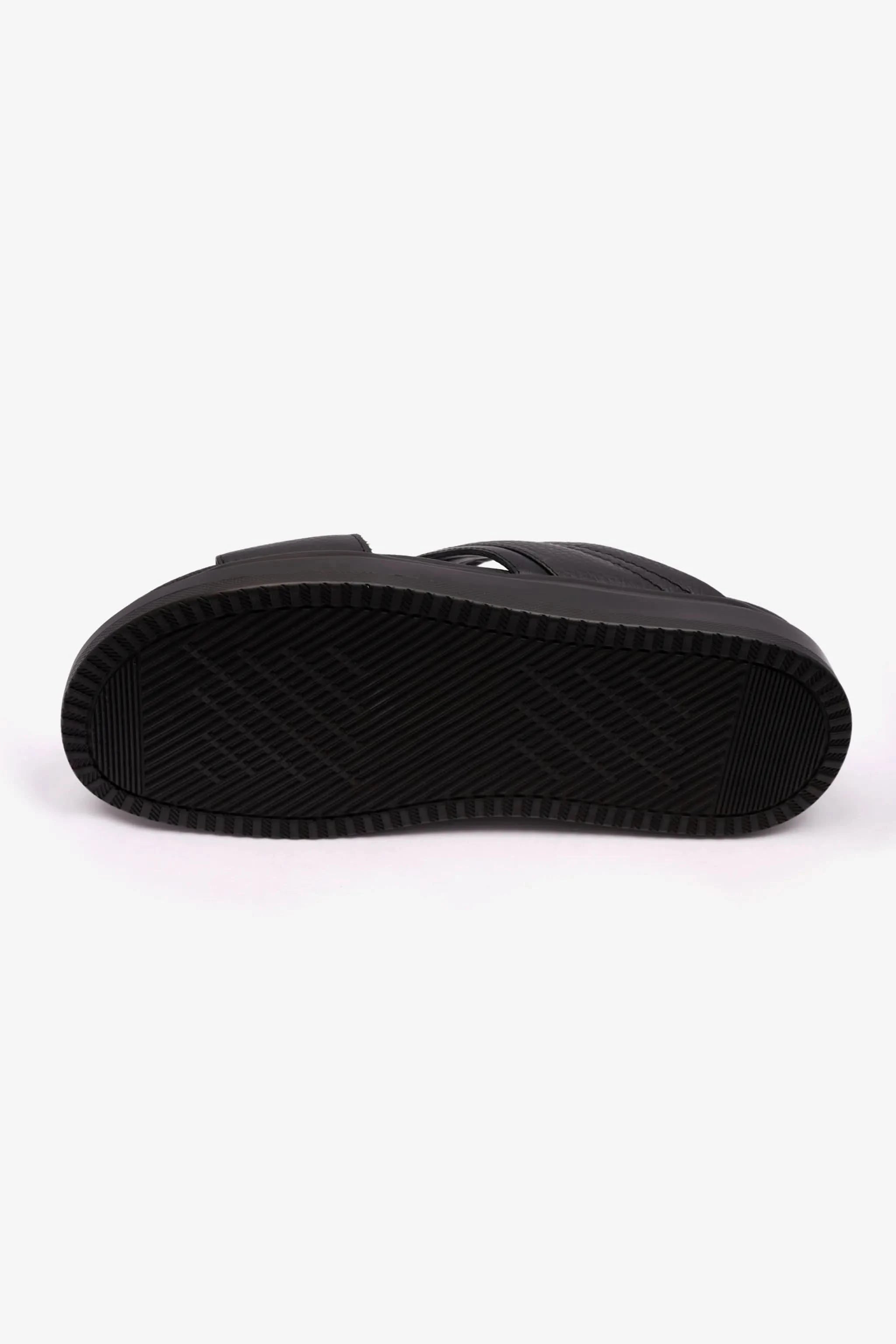 MENS UOMO CAVALIER WIDE FITTING LEATHER SANDALS BLACK - Seventy7