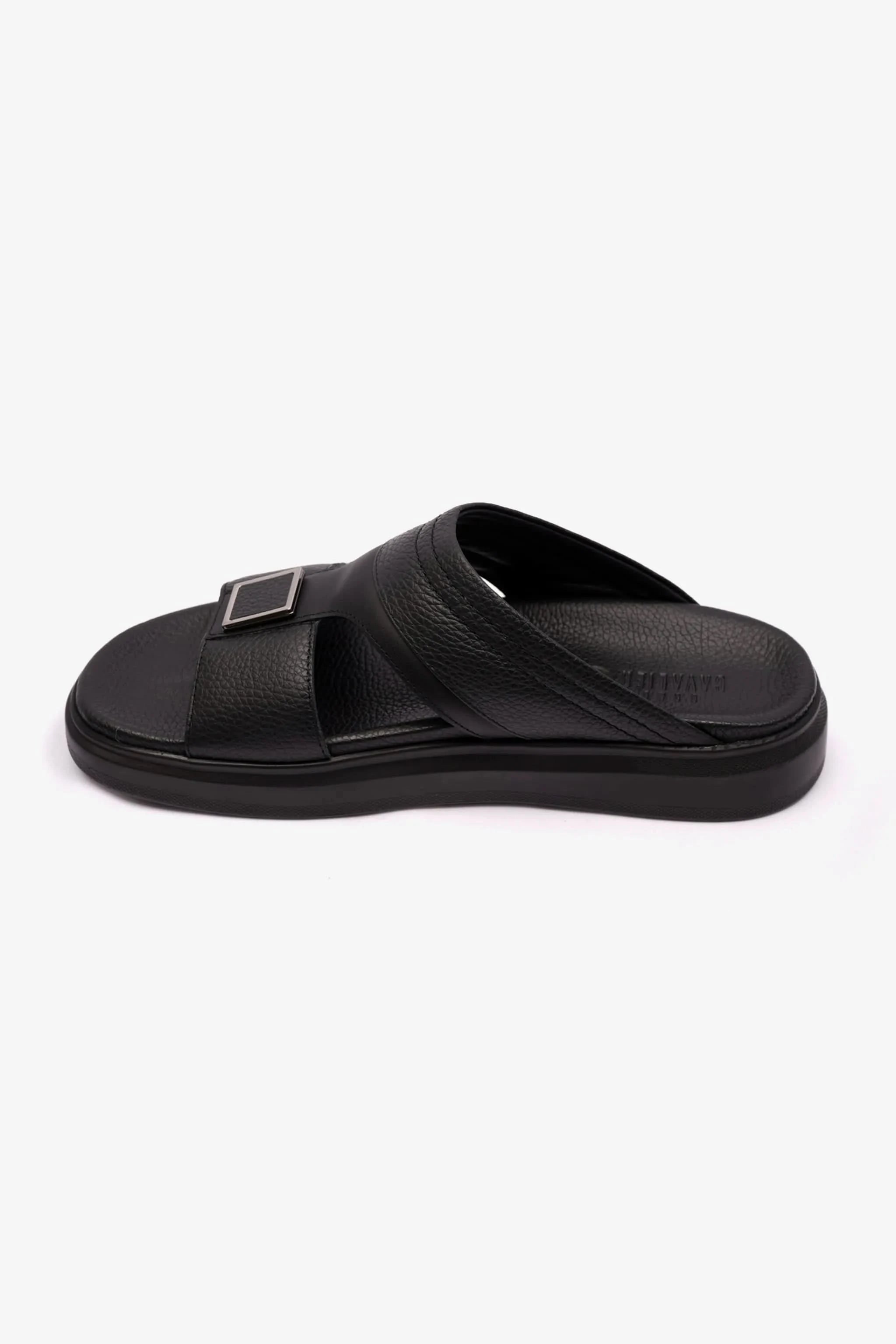 MENS UOMO CAVALIER WIDE FITTING LEATHER SANDALS BLACK - Seventy7