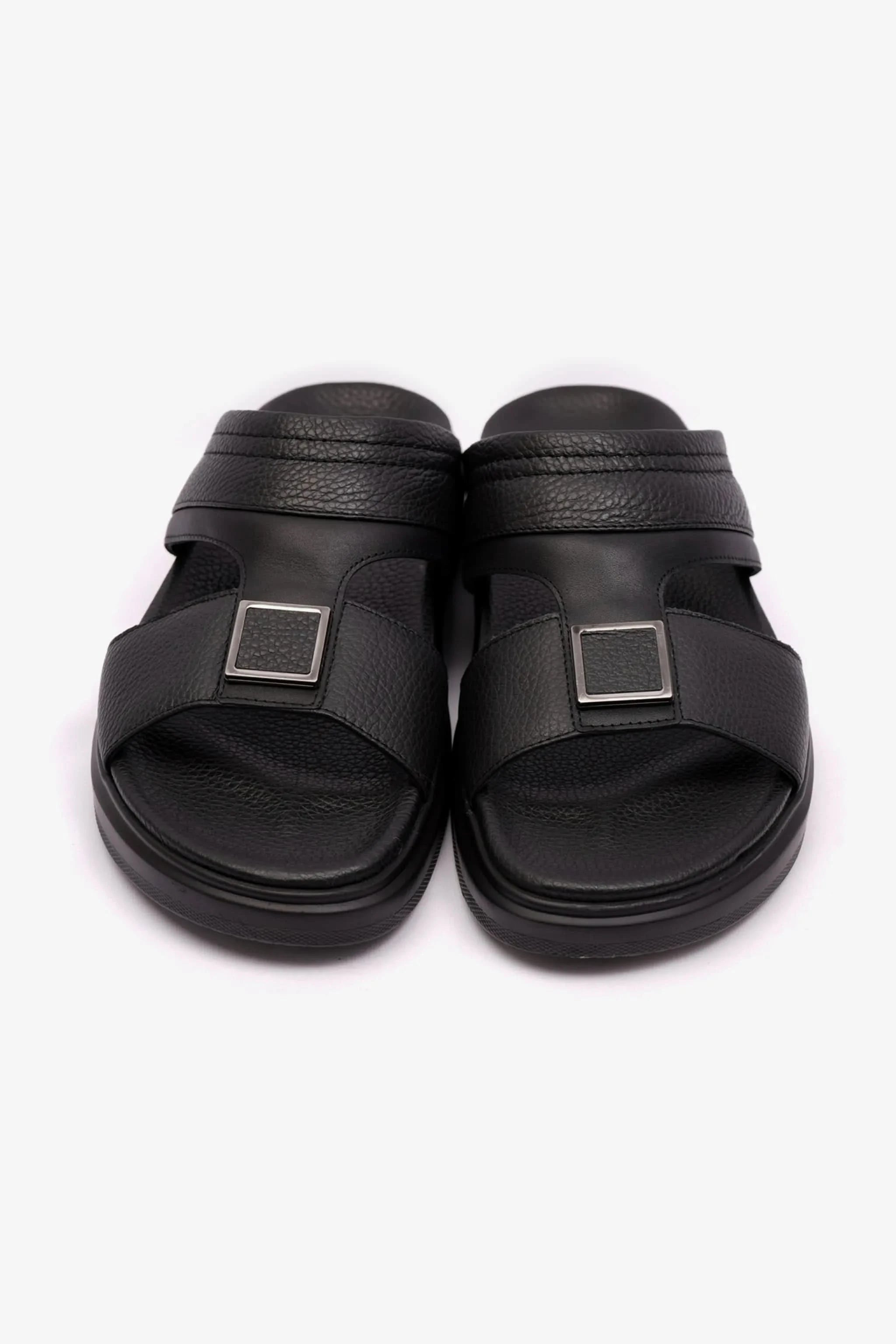 MENS UOMO CAVALIER WIDE FITTING LEATHER SANDALS BLACK - Seventy7
