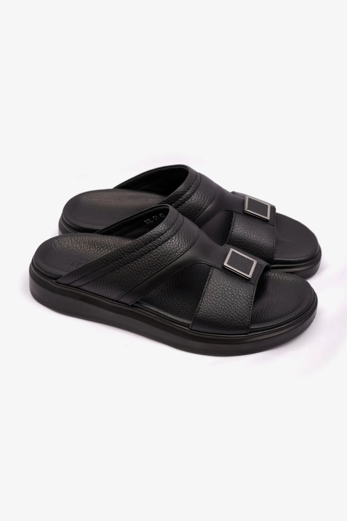 MENS UOMO CAVALIER WIDE FITTING LEATHER SANDALS BLACK - Seventy7