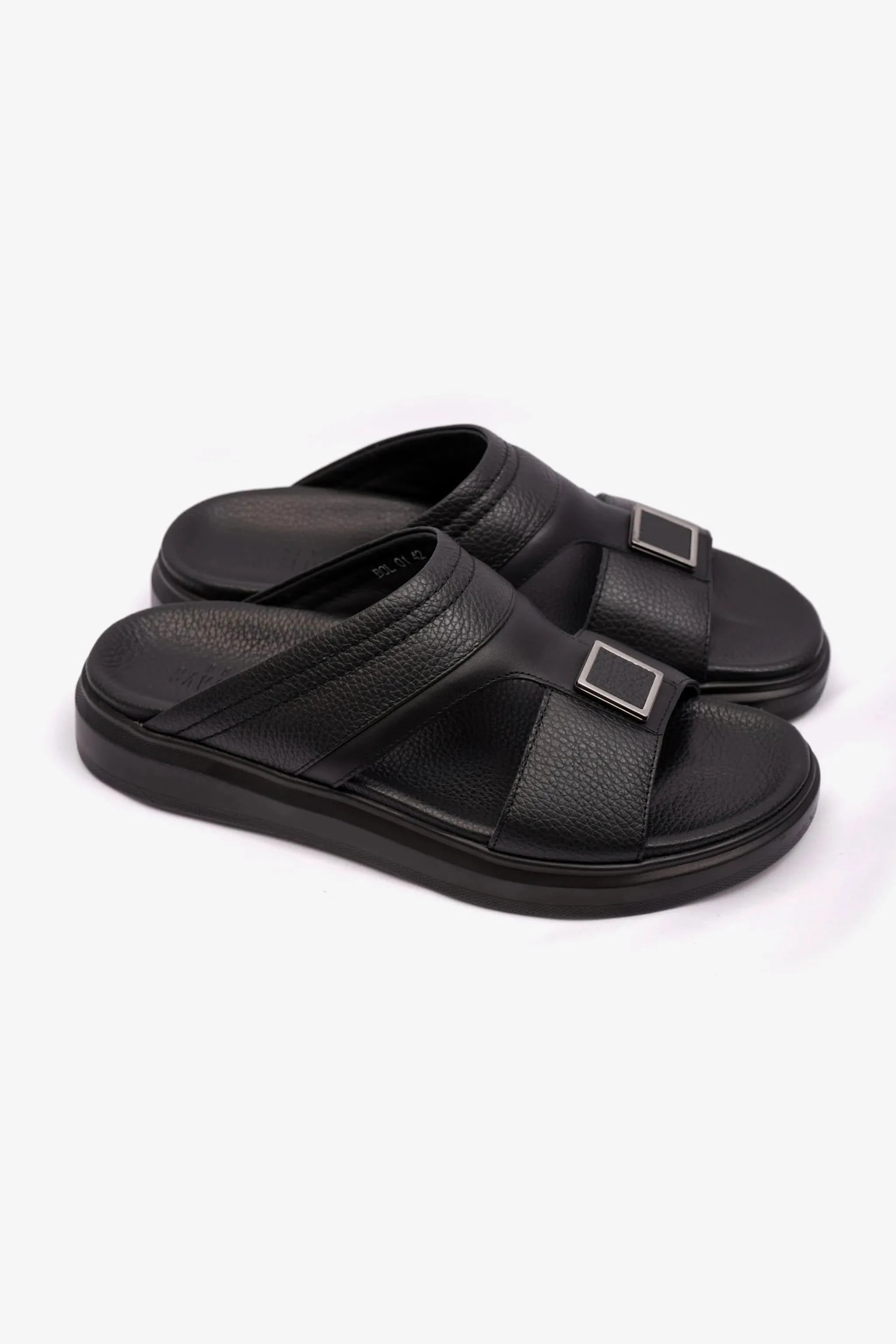 MENS UOMO CAVALIER WIDE FITTING LEATHER SANDALS BLACK - Seventy7