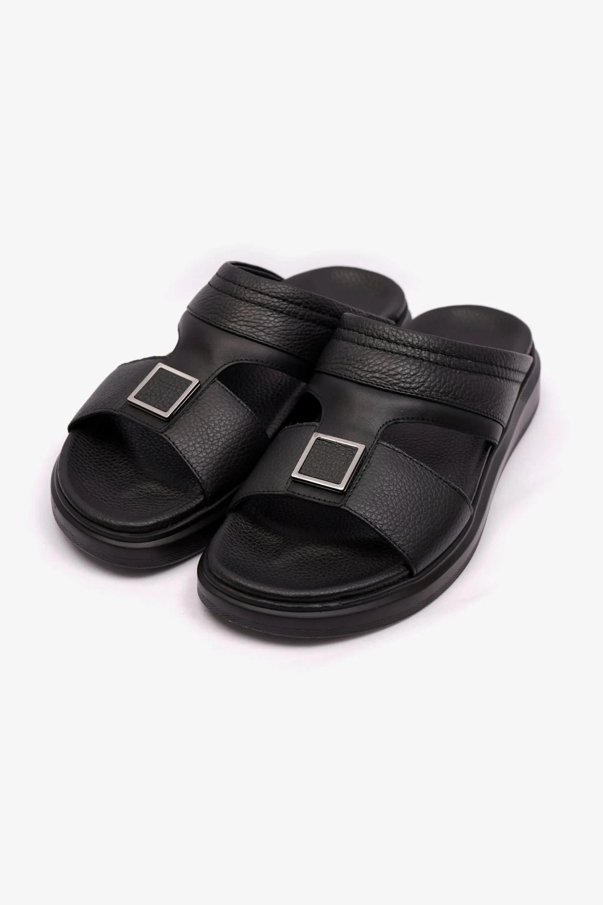 MENS UOMO CAVALIER WIDE FITTING LEATHER SANDALS BLACK - Seventy7