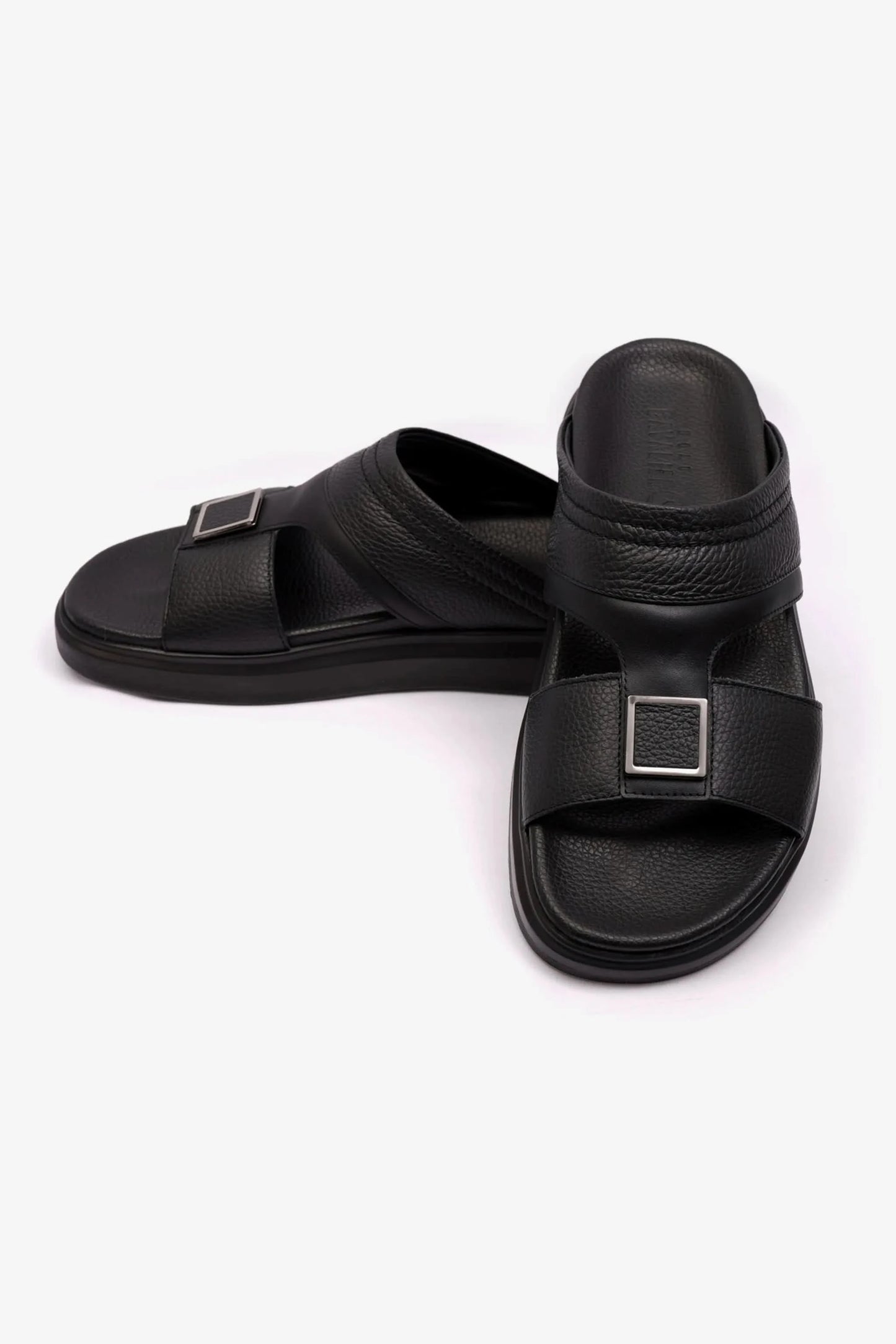 MENS UOMO CAVALIER WIDE FITTING LEATHER SANDALS BLACK - Seventy7