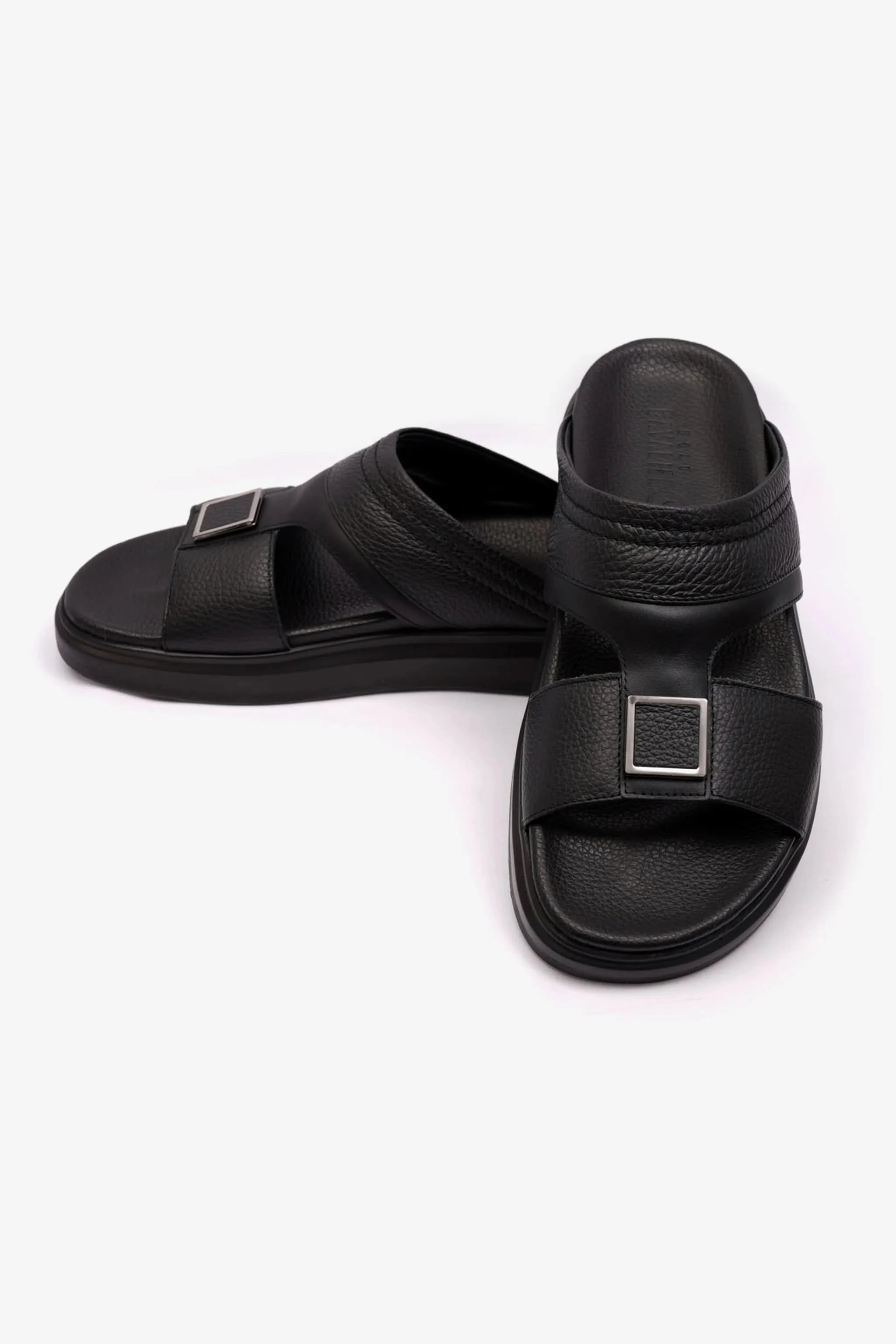 MENS UOMO CAVALIER WIDE FITTING LEATHER SANDALS BLACK - Seventy7