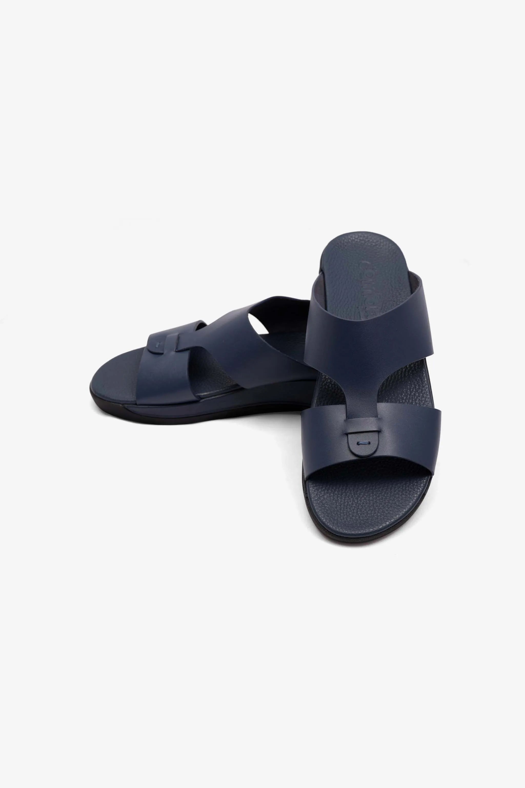 MENS COMFORT PLUS ANTISKID GRIP MATT LEATHER SANDALS NAVY - Seventy7