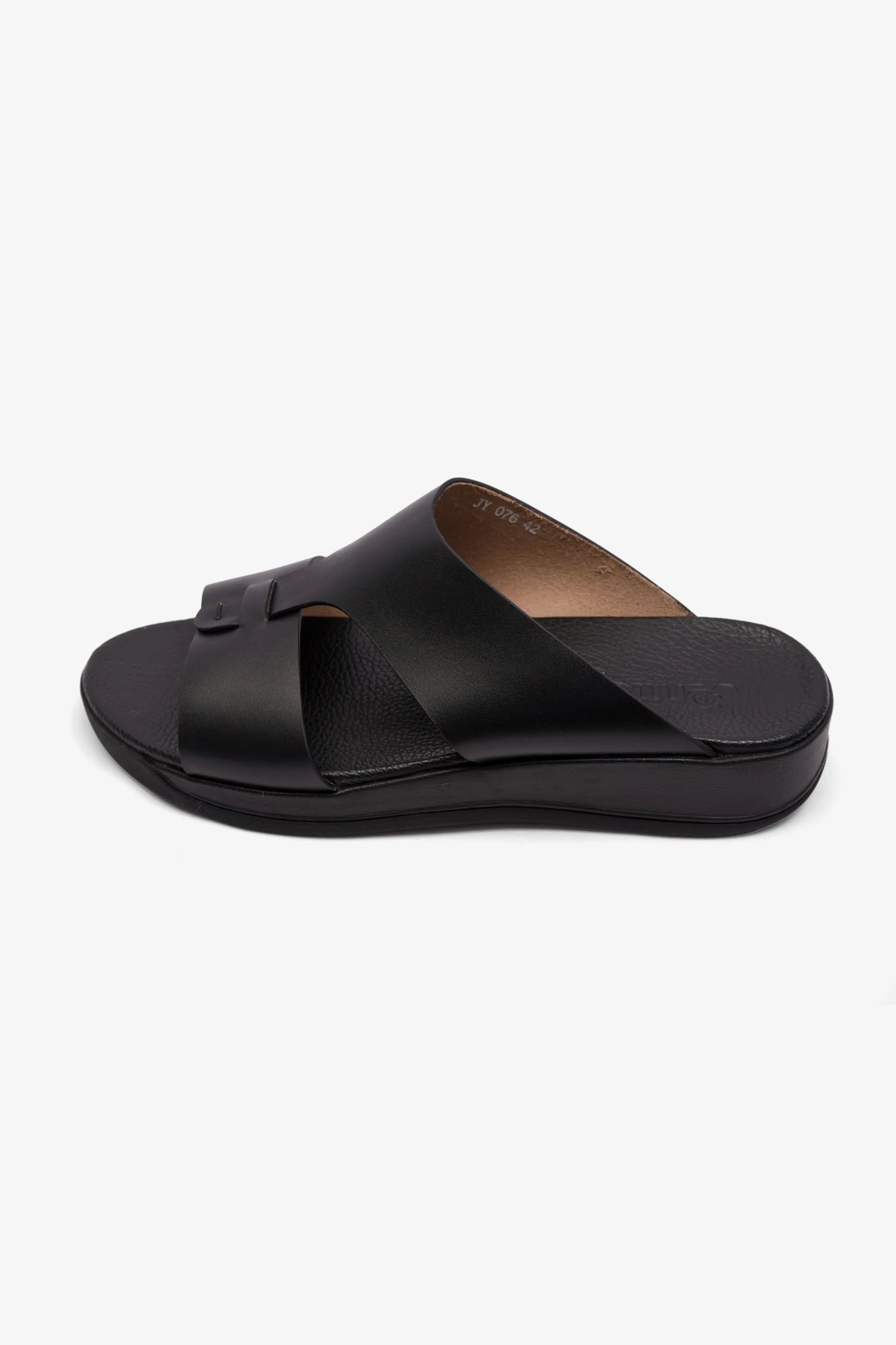 MENS COMFORT PLUS ANTISKID GRIP MATT LEATHER SANDALS BLACK - Seventy7