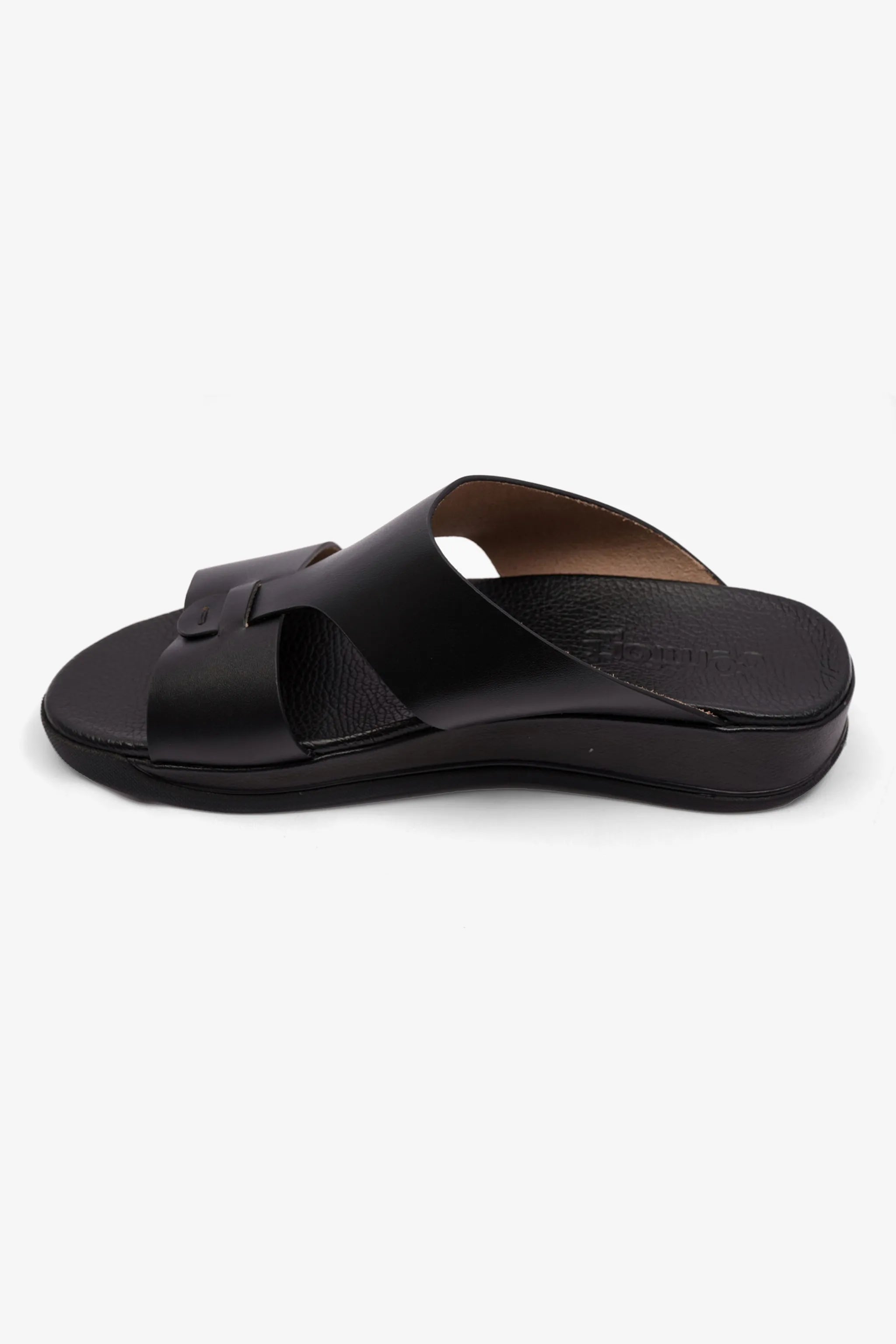 MENS COMFORT PLUS ANTISKID GRIP MATT LEATHER SANDALS BLACK - Seventy7