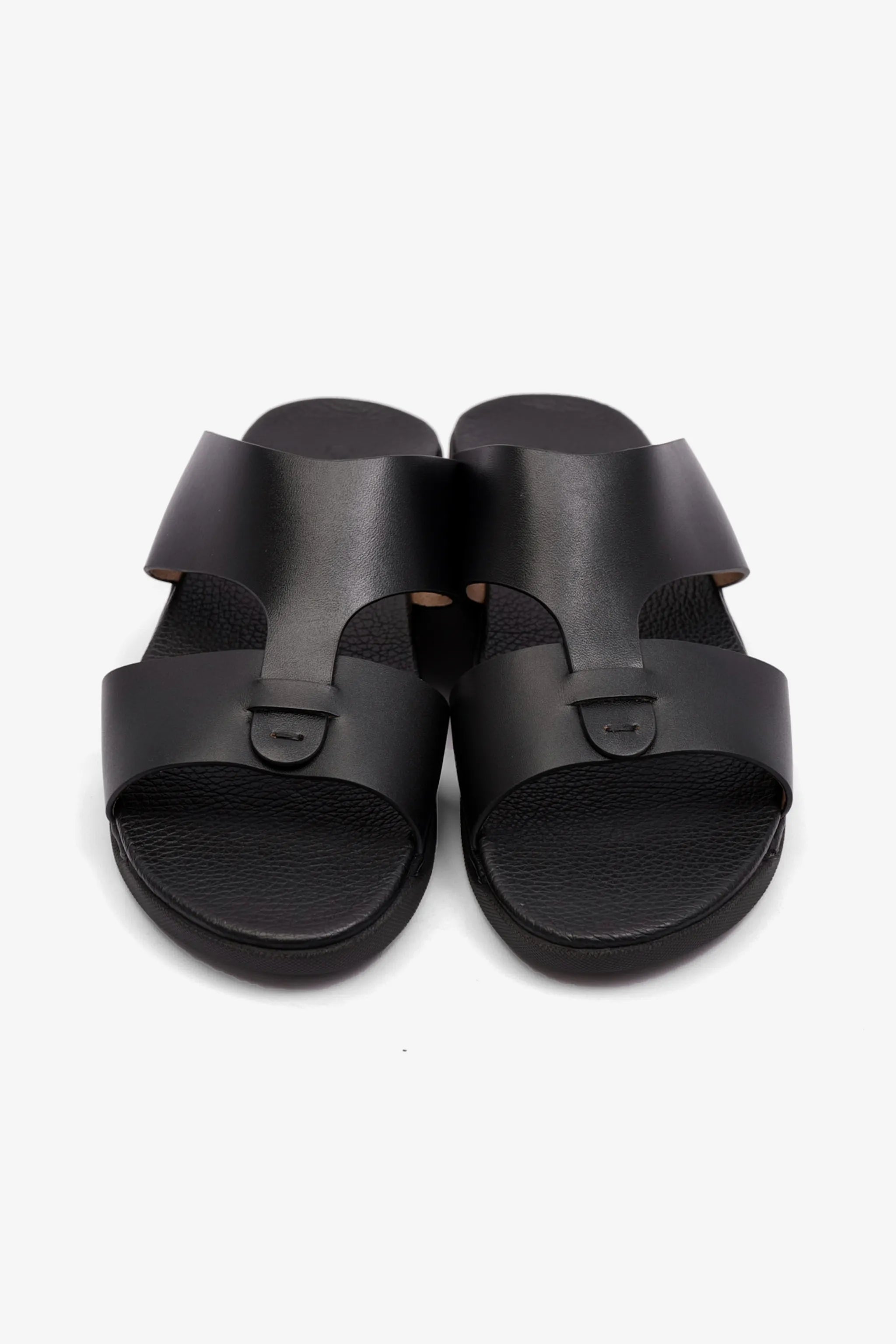 MENS COMFORT PLUS ANTISKID GRIP MATT LEATHER SANDALS BLACK - Seventy7