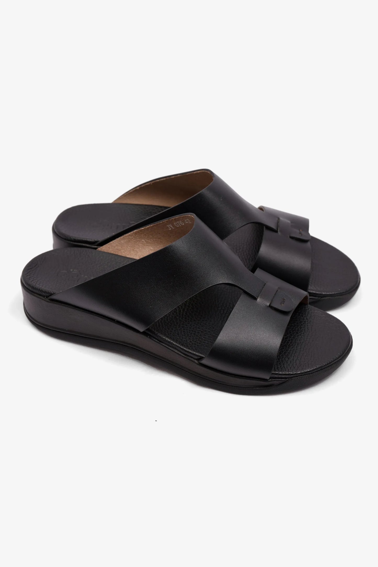 MENS COMFORT PLUS ANTISKID GRIP MATT LEATHER SANDALS BLACK - Seventy7