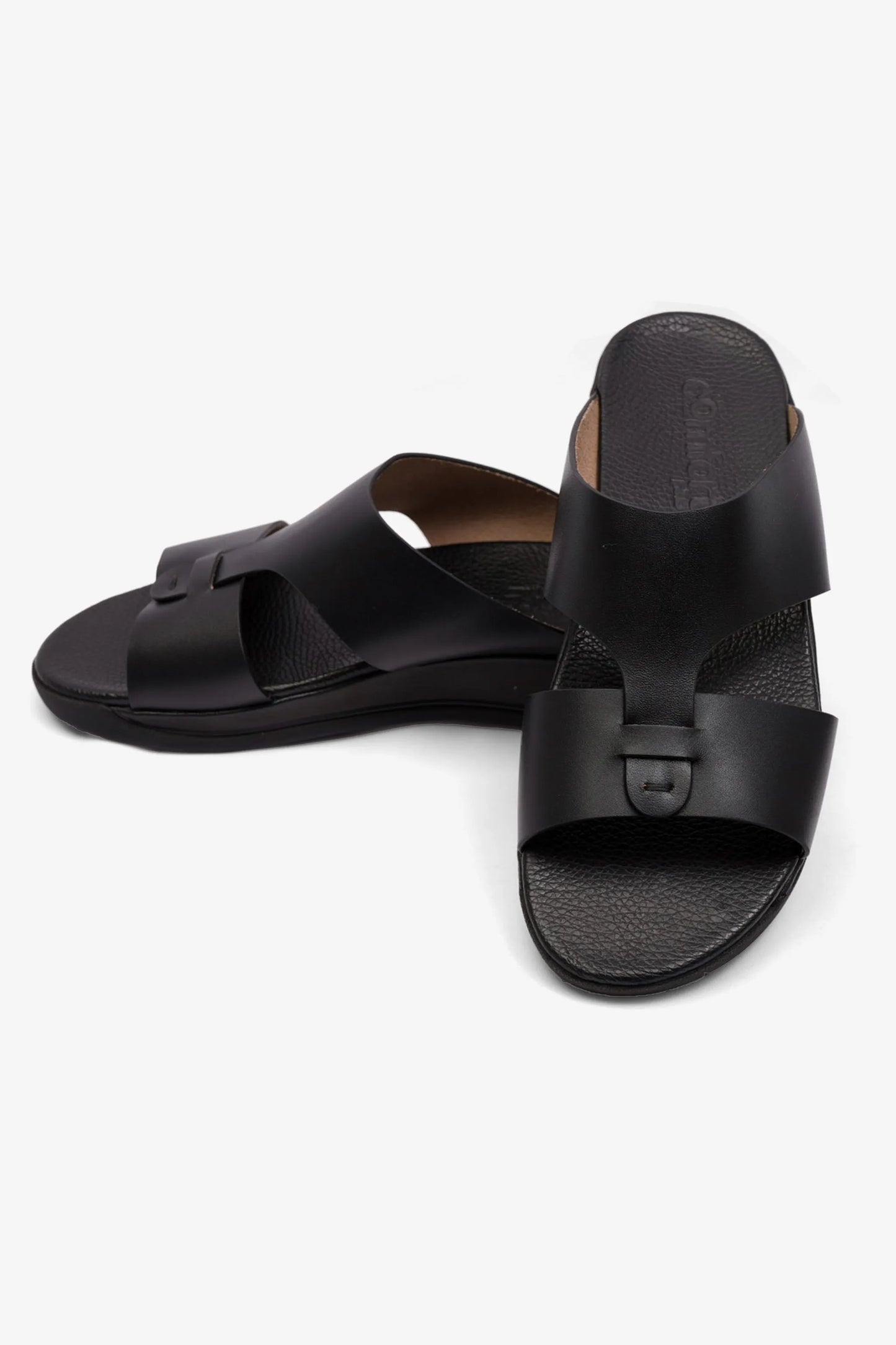 MENS COMFORT PLUS ANTISKID GRIP MATT LEATHER SANDALS BLACK - Seventy7